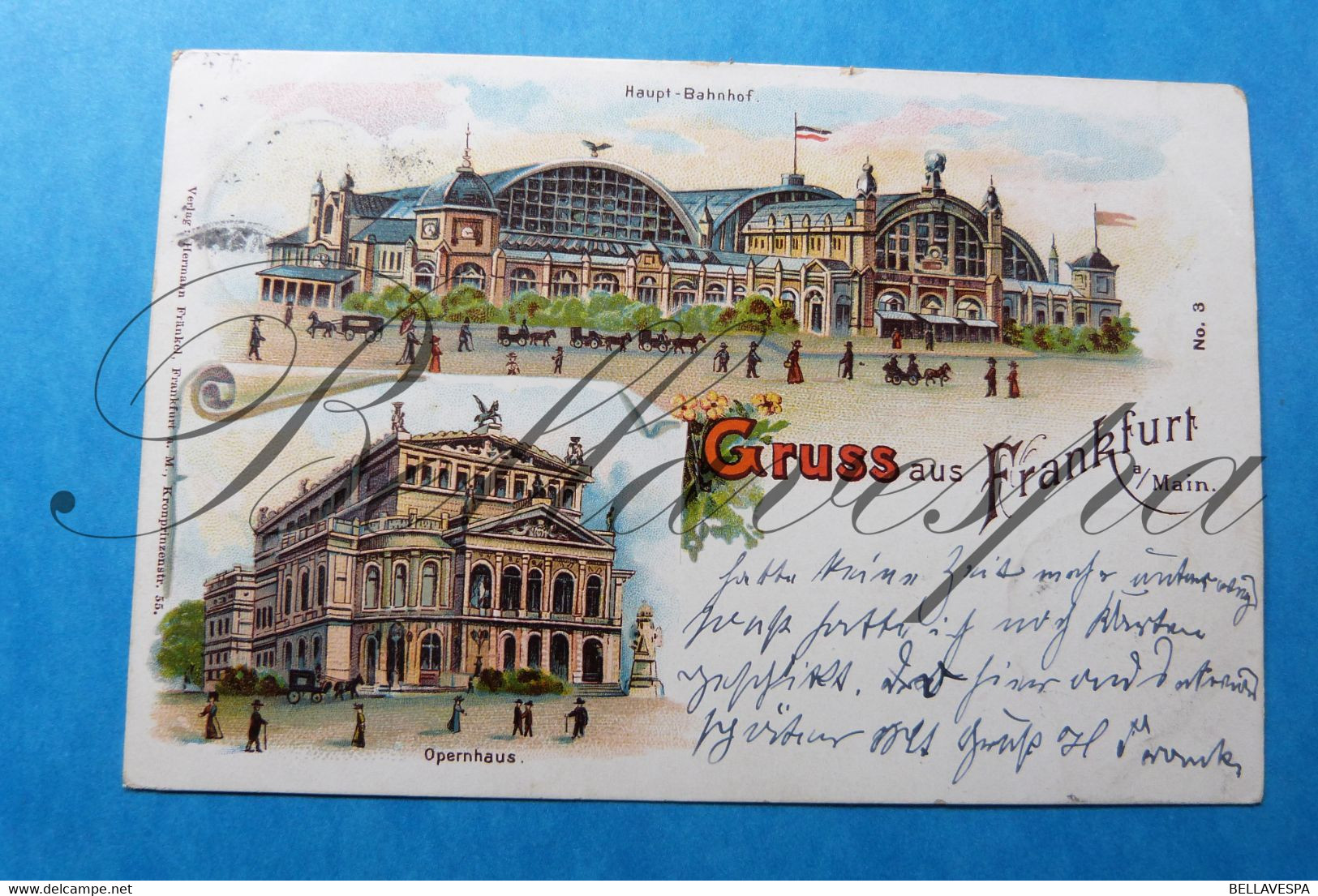 Gruss Aus Frankfurt. Haupt-Bahnhof  Opernhaus. Edit. H.Fränkel  Darmstadt Postdam 1900 Litho - Gares - Sans Trains