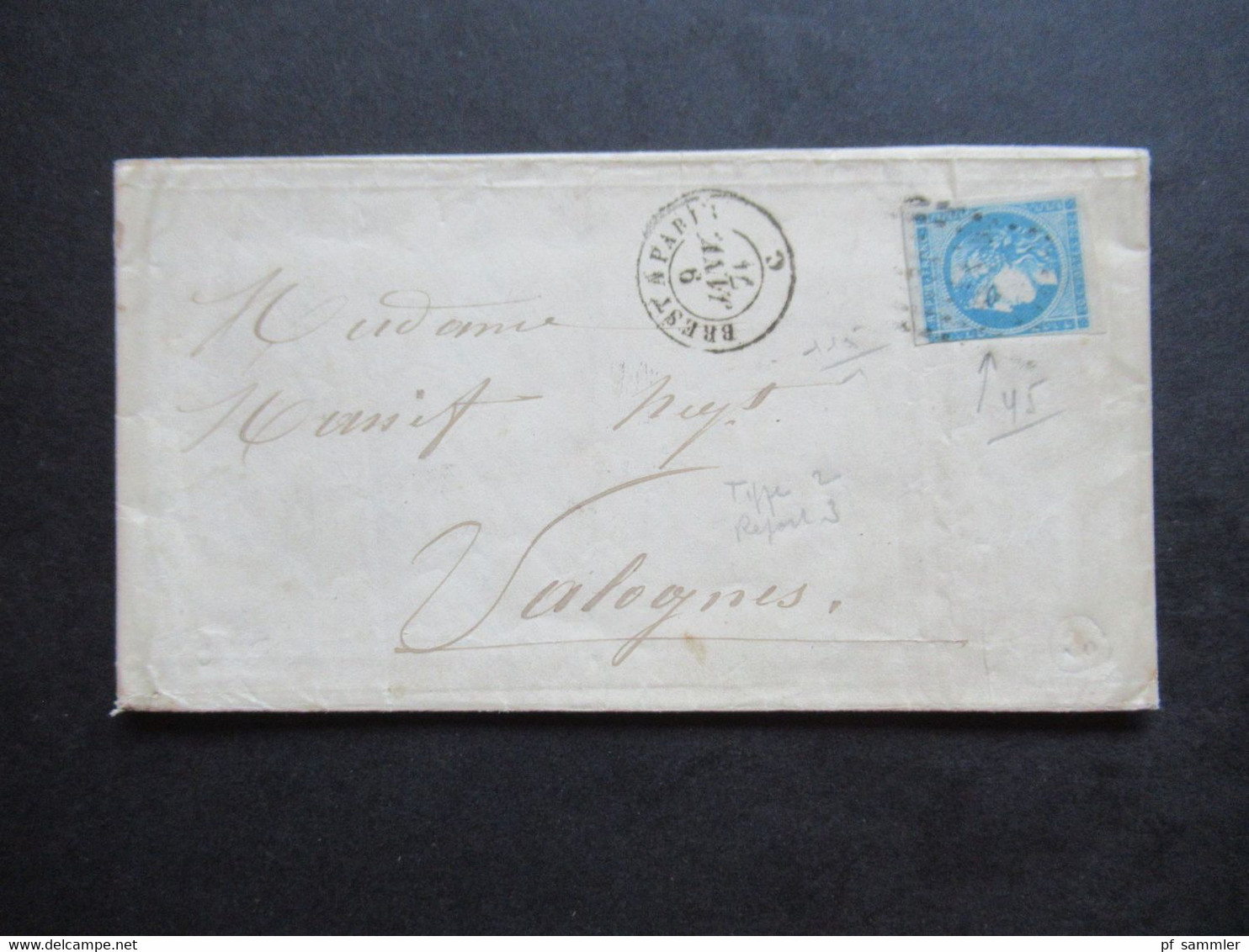 Frankreich 9.1.1871 Siege De Paris / Bordeaux Ausgabe Mi.Nr.41 Type II ?? EF Bahnpoststempel Brest A Paris - 1870 Emission De Bordeaux