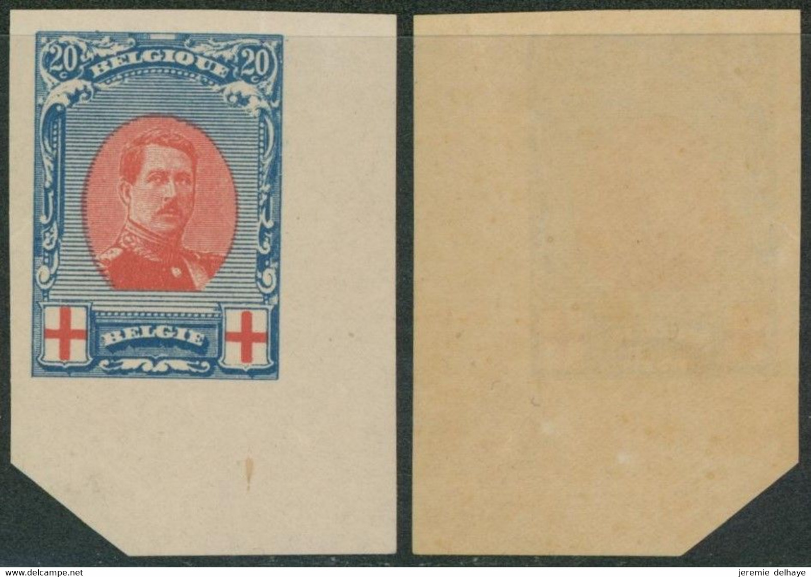 Essai - Croix-rouge : épreuve De La Planche (Type I, Non Adopté) 20C Bleu Foncé, Coin De Feuille / STES 2824 - Proeven & Herdruk