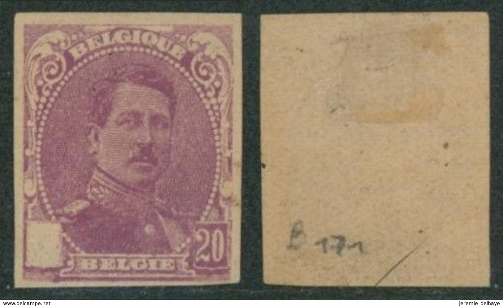 Essai - Albert I Croix-rouge : 20C Violet Sur Papier Blanc (sans Croix). STES 2715 - Proofs & Reprints