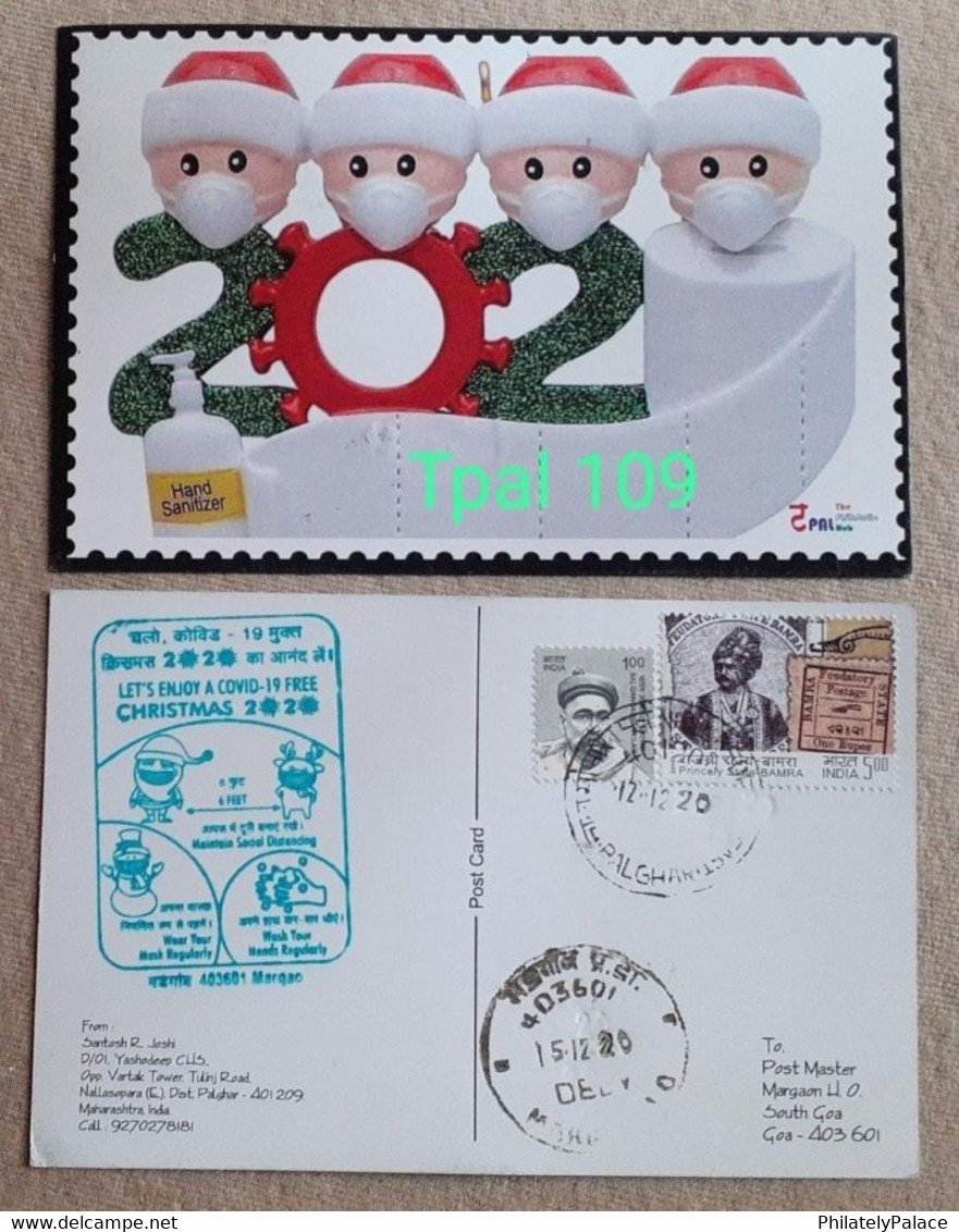 India 2020 Christmas , COVID-19 ,Coronavirus ,Vaccination, Doctor, Mask, Virus , Postcard (2/8) (**) Inde Indien - Storia Postale