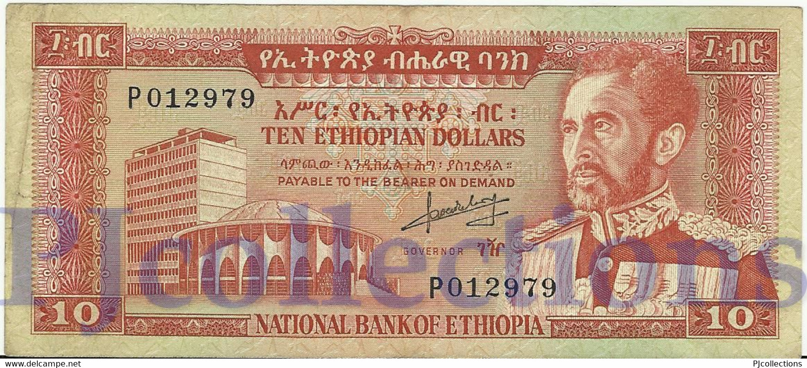 ETHIOPIA 10 DOLLARS 1966 PICK 27a VF+ GRAFFITI - Ethiopië