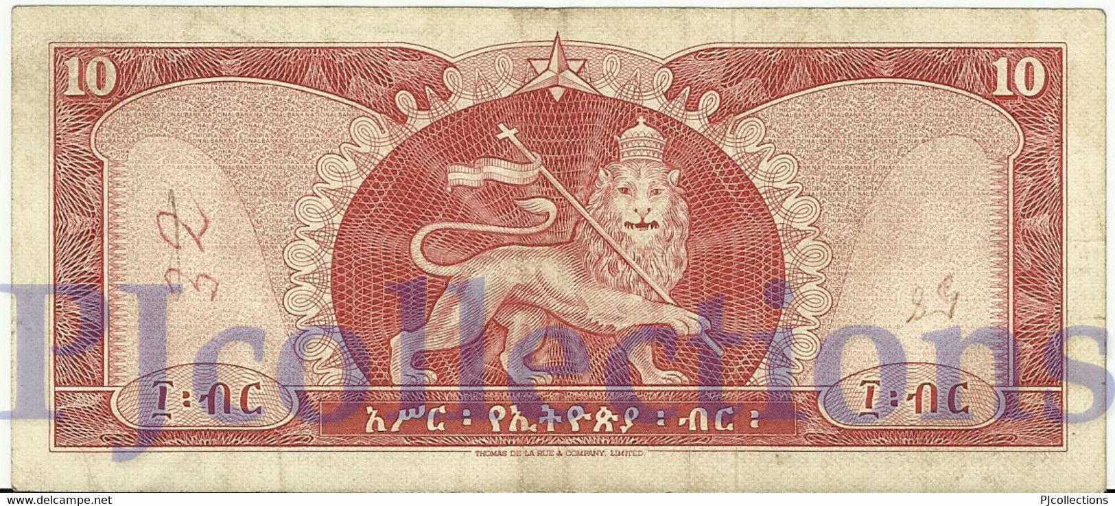 ETHIOPIA 10 DOLLARS 1966 PICK 27a VF+ GRAFFITI - Ethiopie
