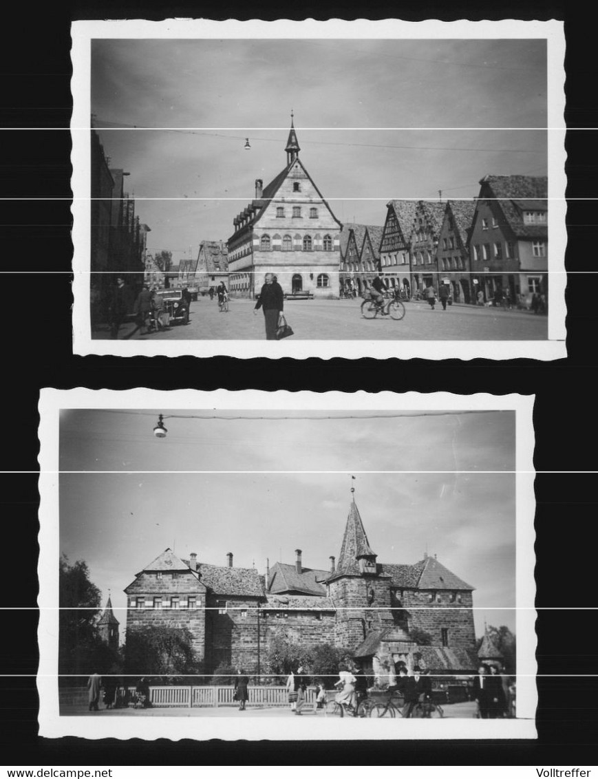 3x Orig. Foto 1951 Lauf Pegnitz, Blick Auf Den Ort, Geschäfte, Oldtimer, Markt - Lauf