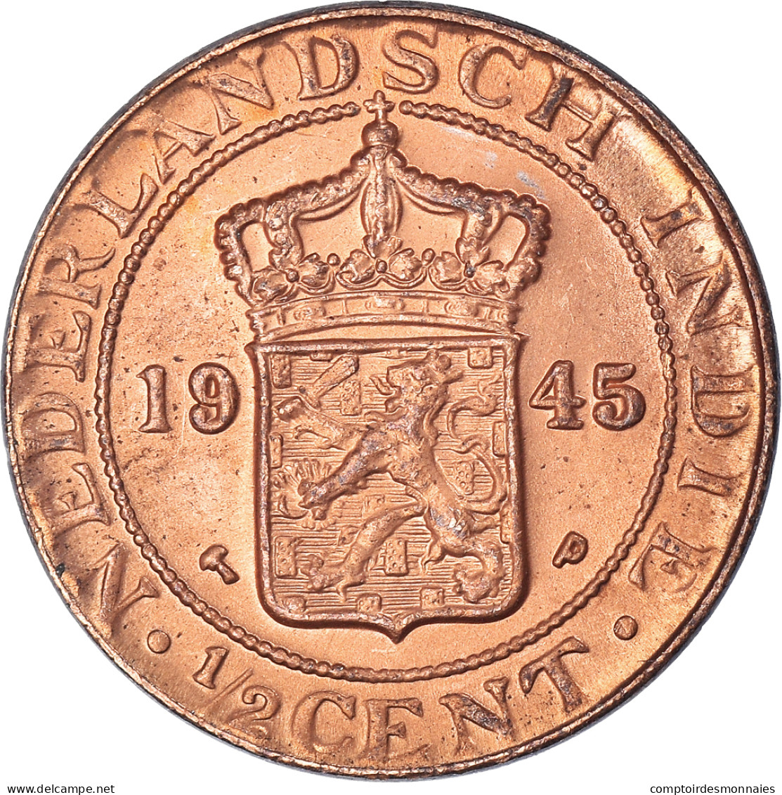 Monnaie, Pays-Bas, 1/2 Cent, 1945 - Indes Neerlandesas