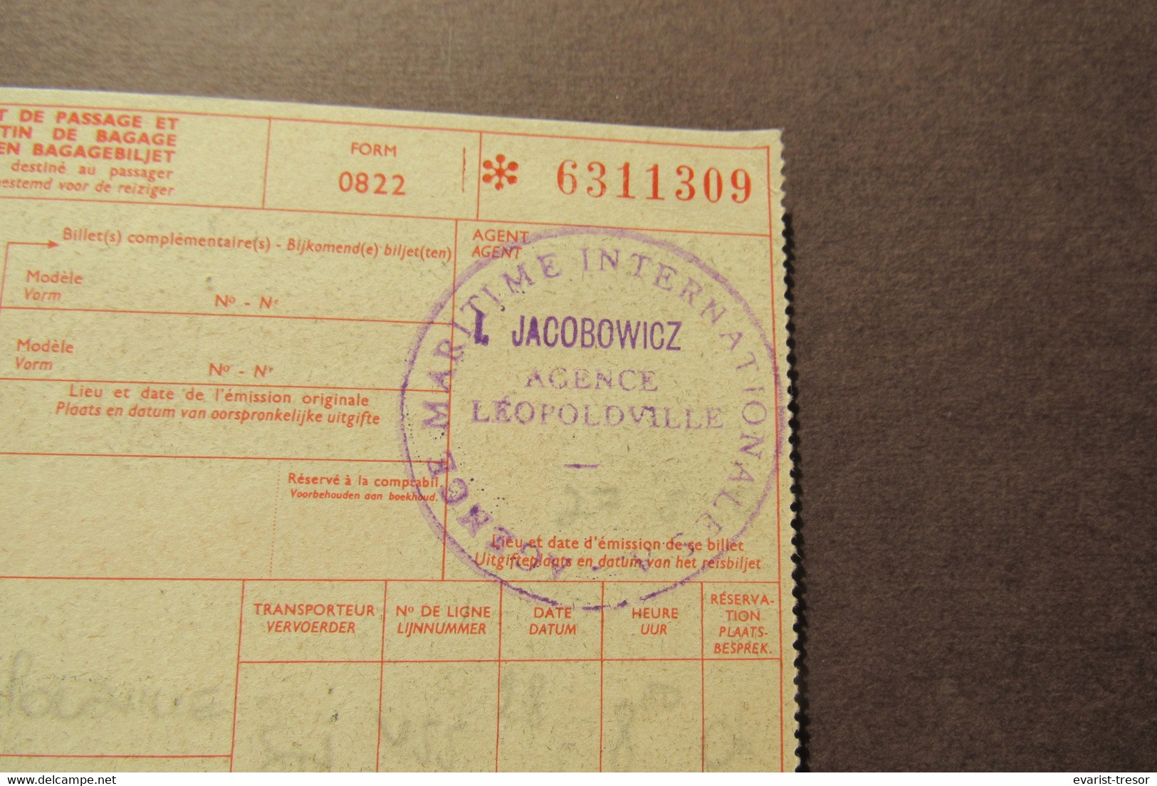 Airlines Sabena Vliegticket Brussel Léopoldville 1960 Afga Gevaert - Monde