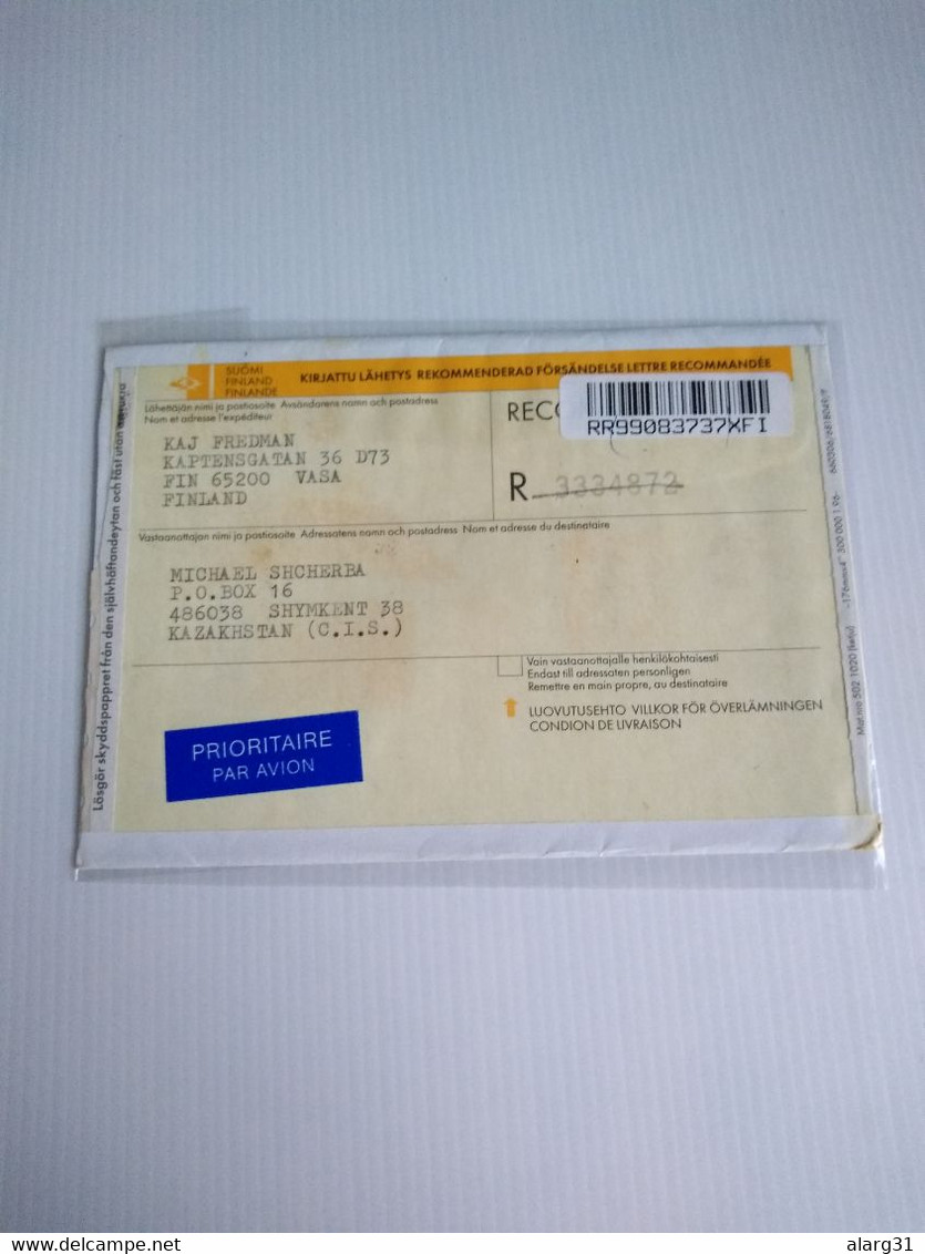 Finland.suomi.1997.registered Letter.to Kazakhstan..yv 1267 Insect.1275 X-ray.1353 Ship. 97 - Lettres & Documents