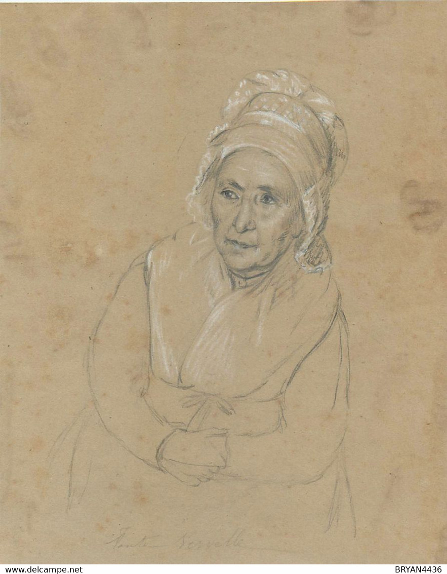 DESSIN ANCIEN Rehaussé De BLANC - "FEMME à La COIFFE " - TRAVAIL D' ATELIER - ANONYME  (15,5 X 19,5 Cm) - Dessins