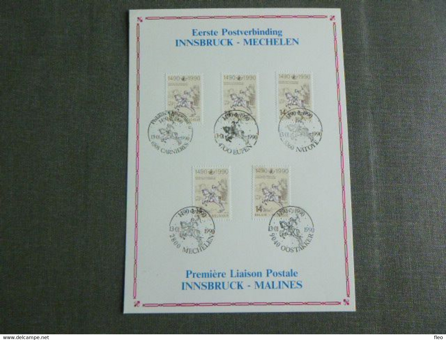 BELG.1990 2350 Philatelic Card  : "	500 Anniversary First Post Relay Between Innsbruck- Mechelen. " - 1981-1990