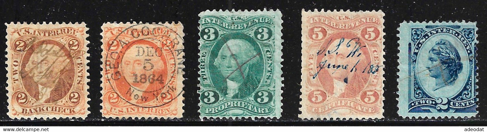 UNITED STATES 1864 REVENUE STAMPS SCOTT R6c,R15c,R18c,R24c,R152a ,USED - Steuermarken