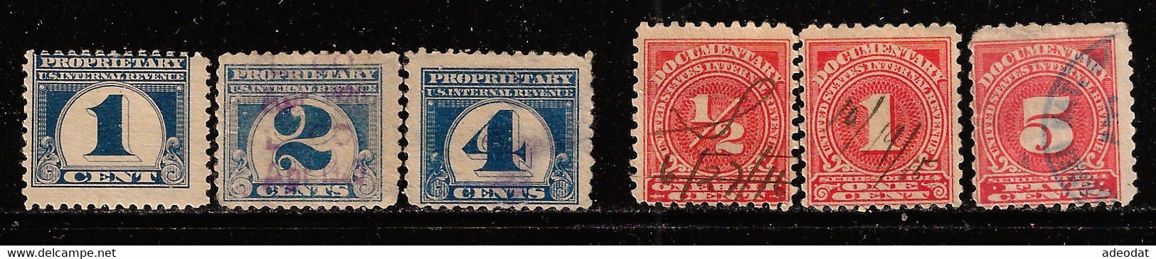 UNITED STATES 1914 REVENUE STAMPS R206,207,211 1919 PROPRIETARY STAMPS RB65,66,68 USED CV US$2.45 - Steuermarken