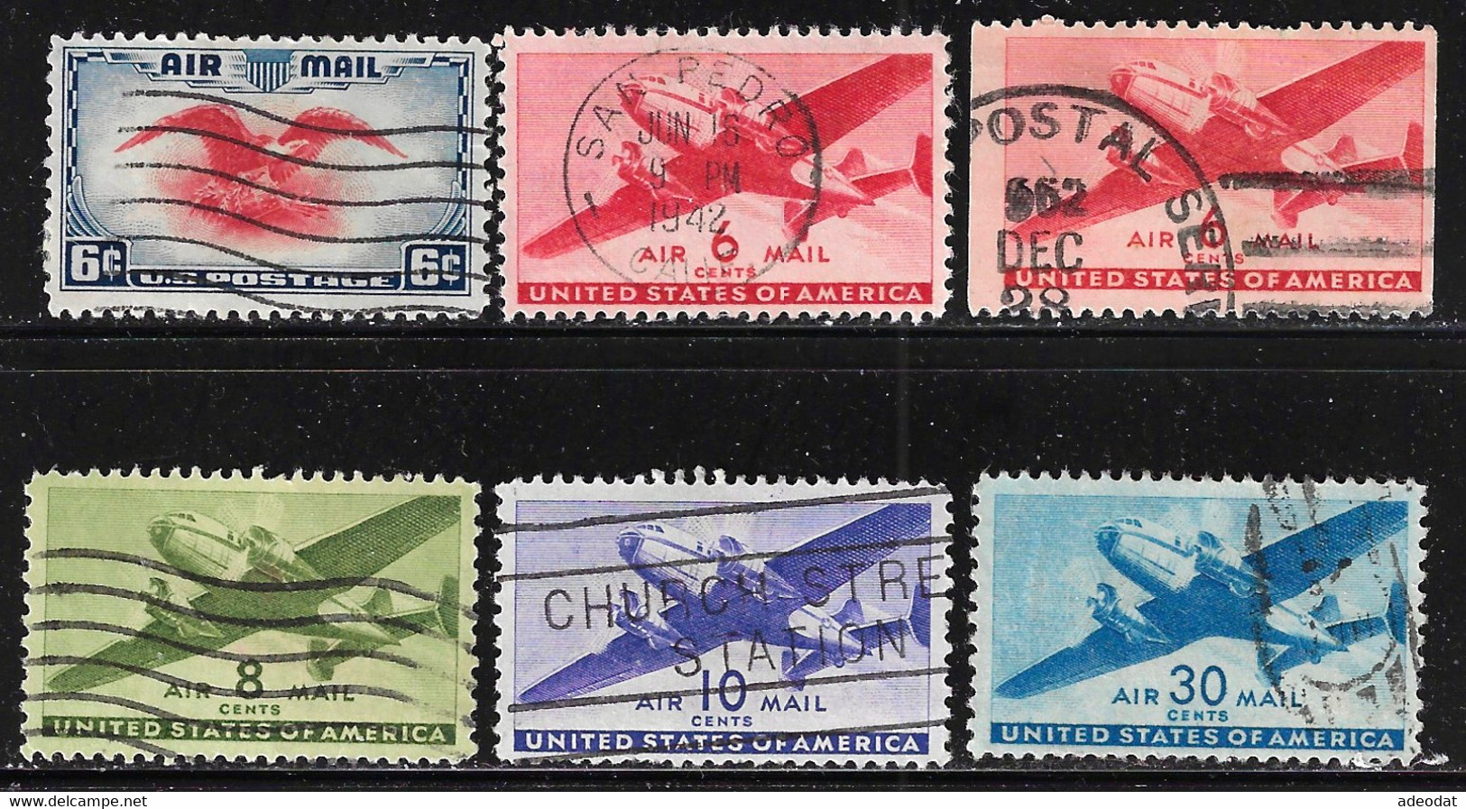 UNITED STATES 1938,1941 SCOTT C23,25,25a,26,27,30 CANCELLED - 1a. 1918-1940 Used