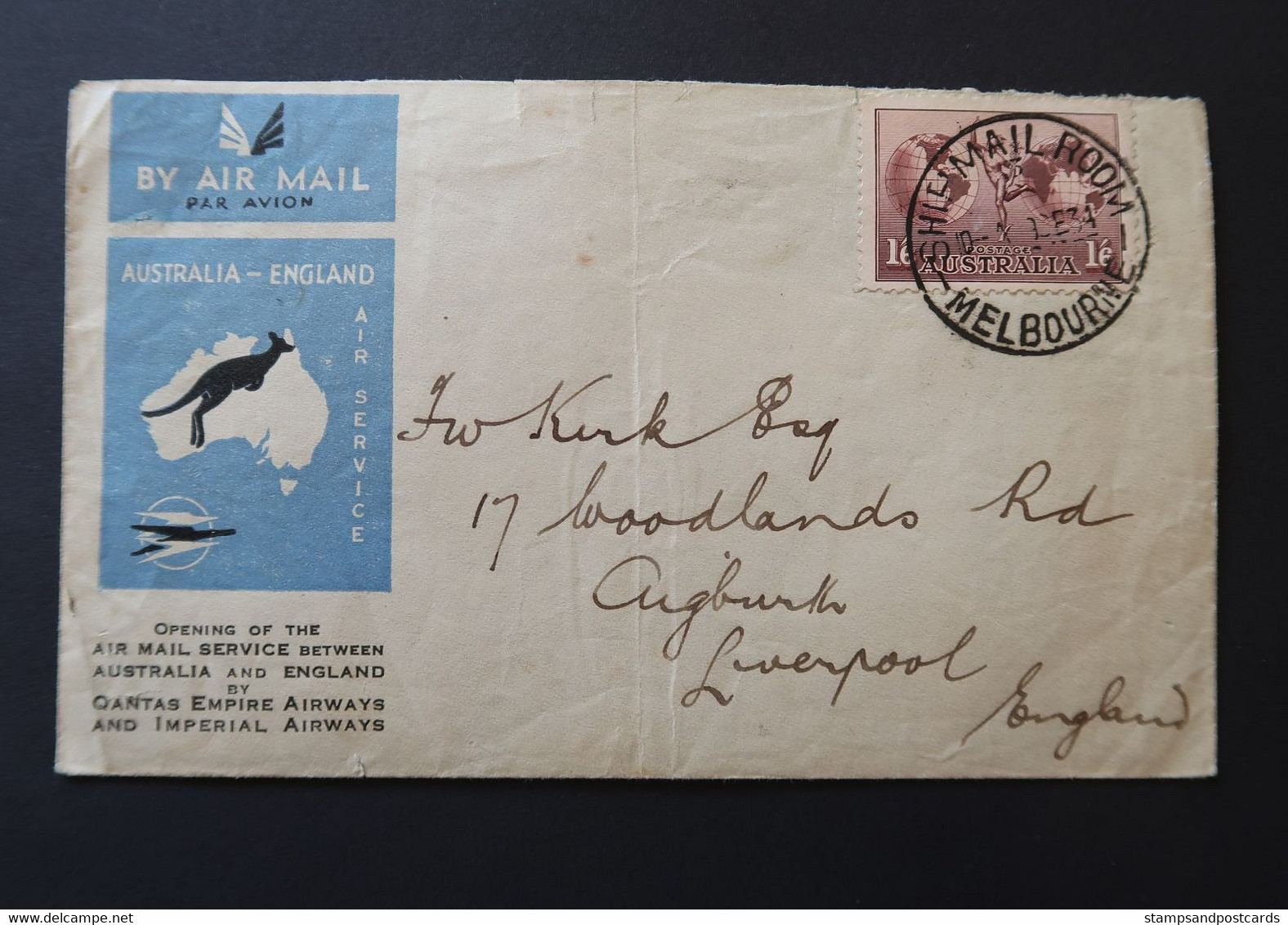 Australie Angleterre Premier Vol Postal Qantas Imperial Airways 1934 Australia England First Airmail Flight - Primi Voli