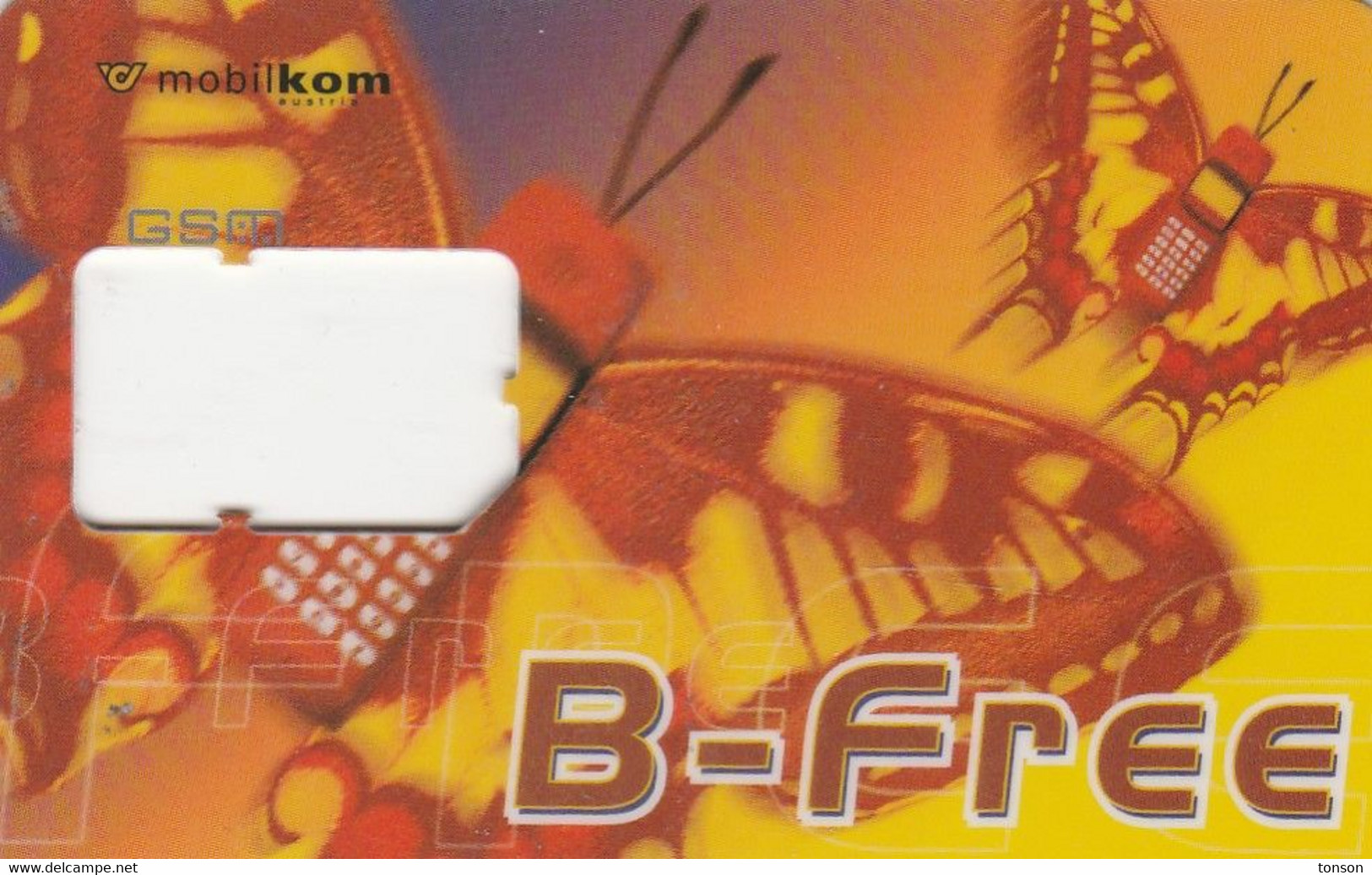 Austria, GSM Frame Without Chip, Mobilkom GSM B-Free, Butterfly, 2  Scans. - Mariposas