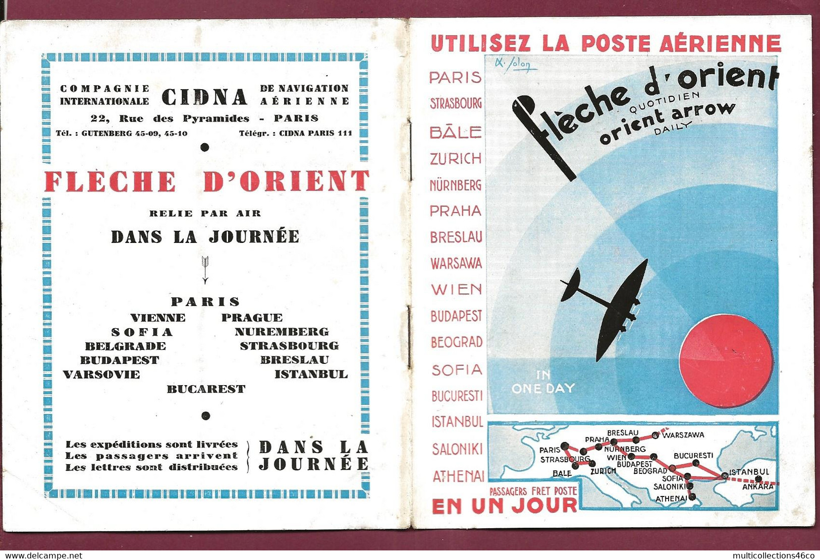 260722 - PUB CIDNA FLECHE D'ORIENT 1931 Quotidien Poste Aérienne CARNET DE VIGNETTES " PAR AVION " - 1927-1959 Cartas & Documentos
