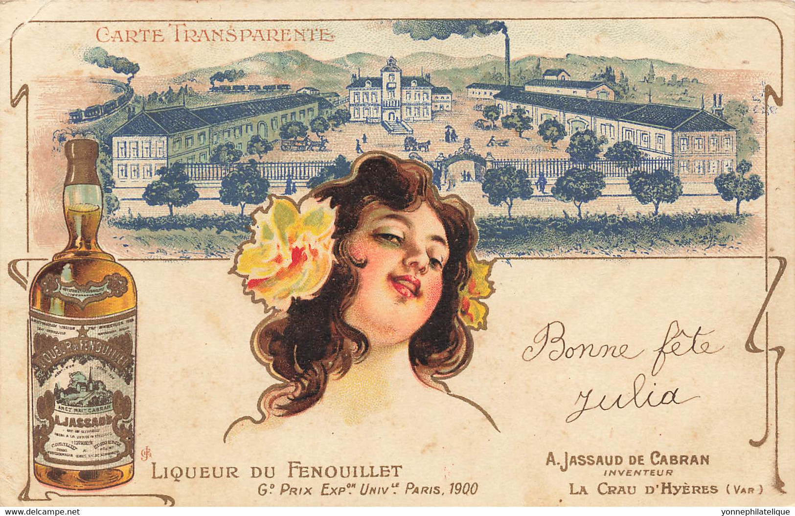 83 - VAR - LA CRAU - Carte Transparente Liqueur Du Fenouillet A. JASSAUD De CABRAN - Superbe - 10061 - La Crau
