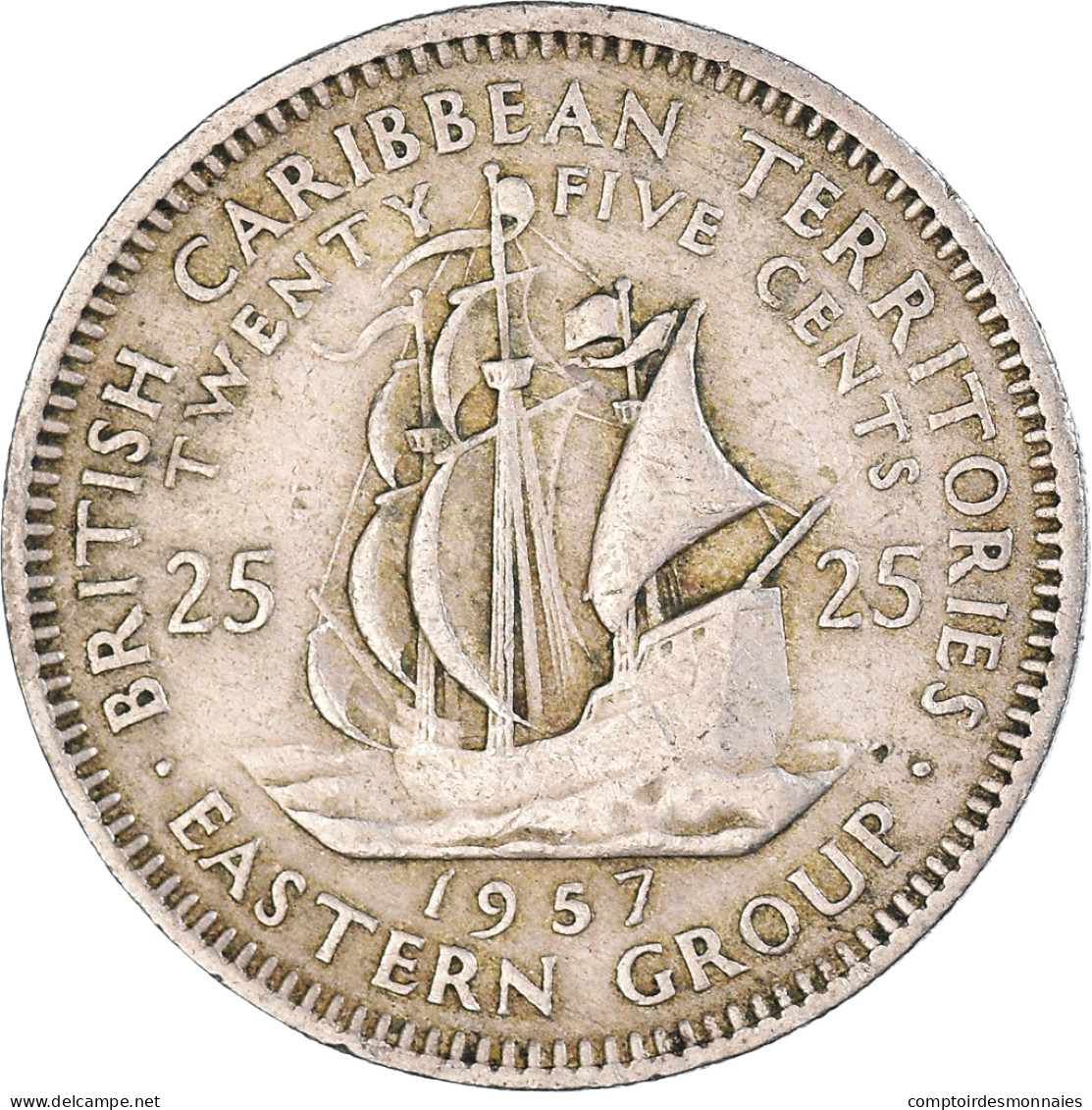 Monnaie, Territoires Britanniques Des Caraïbes, 25 Cents, 1957 - Caraibi Britannici (Territori)