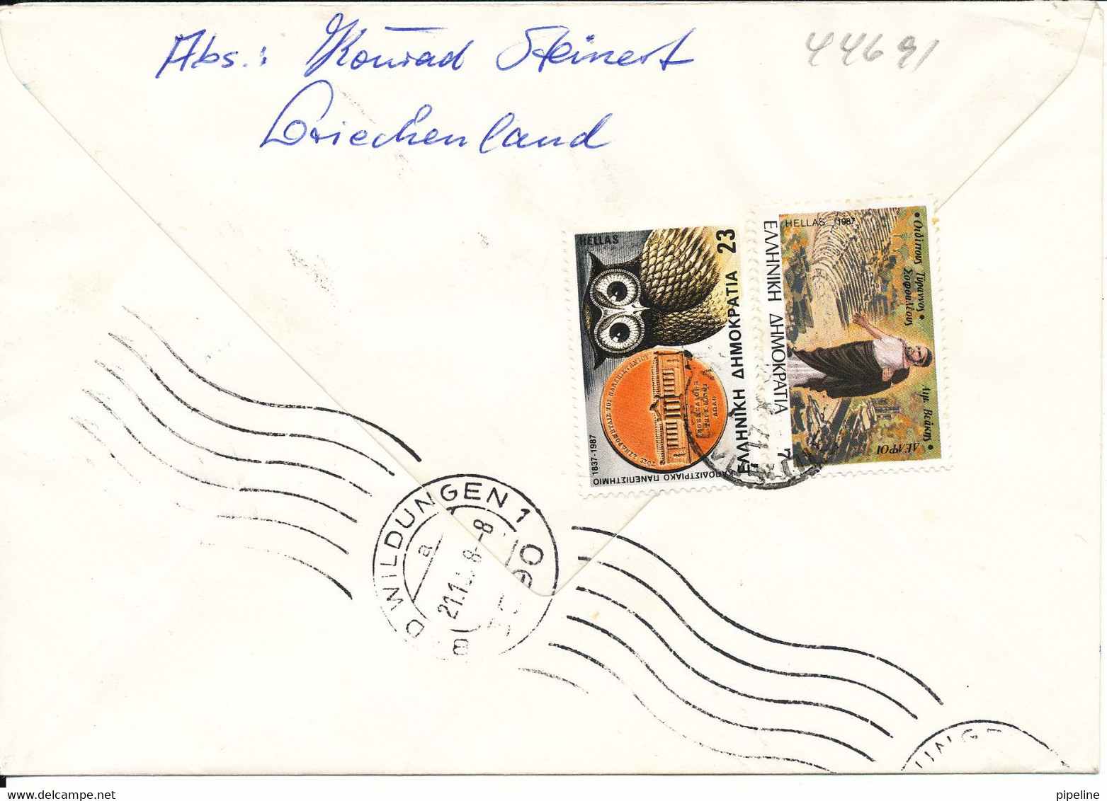 Greece Registered Cover Sent To Germany 17-10-1988 With Stamps On Front And Backside Of The Cover - Storia Postale