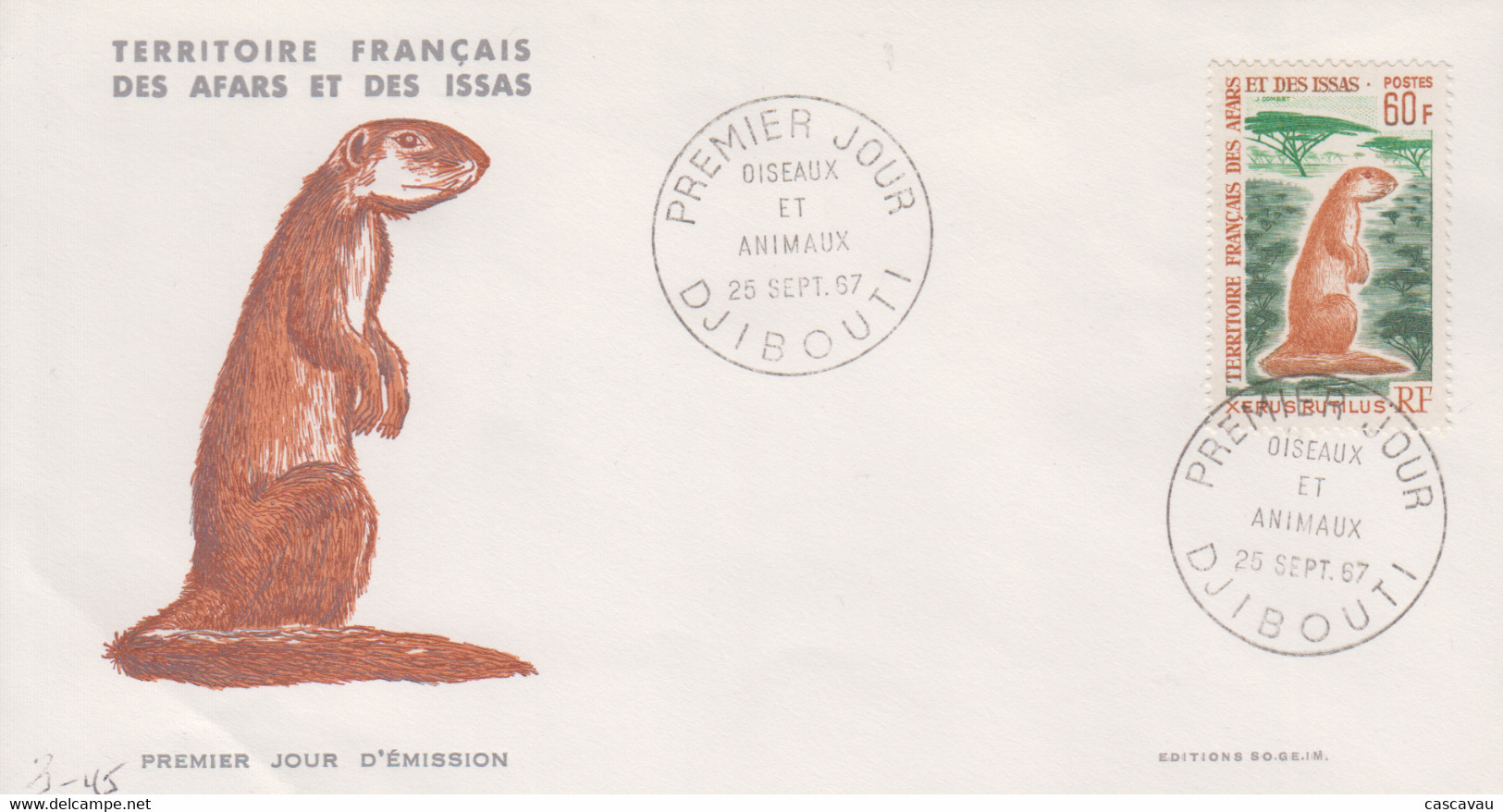 Enveloppe  FDC  1er  Jour   TERRITOIRE  FRANCAIS   Des   AFARS  Et  ISSAS    Faune    1967 - Other & Unclassified