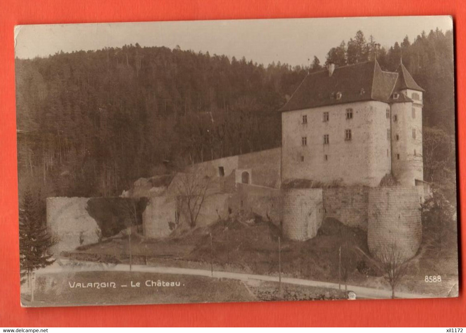 KCA-25 Le Château De Valangin, Sepia. Circulé 1925 Vers Barcelone.  Perrochet-Matile 8588 - Valangin