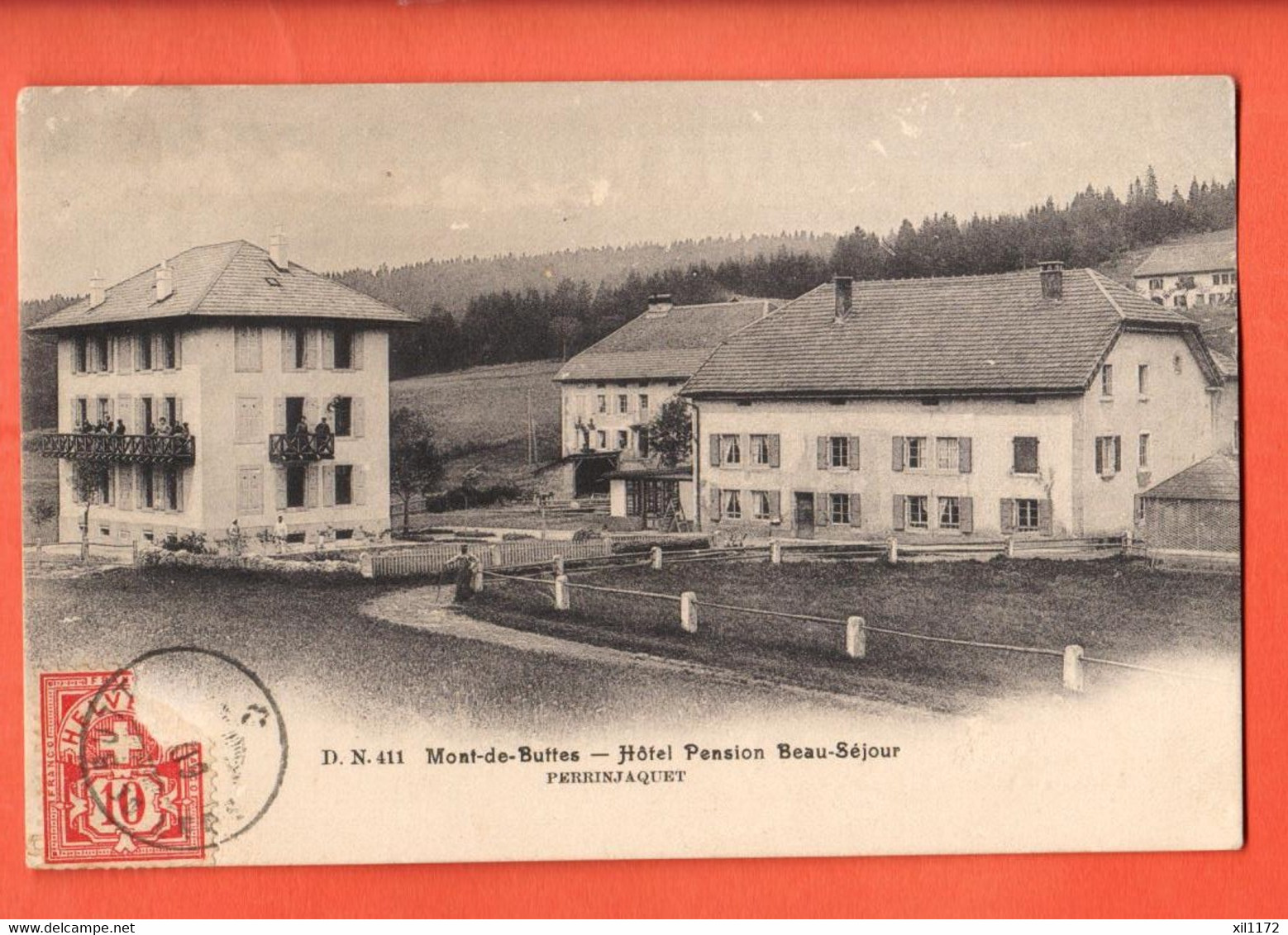 KCA-32 RARE Mont-de-Buttes  Val-de-Travers Hotel-Pension Beau-Séjour Perrinjaquet D.N. 411 Circulé 1906 - Buttes 