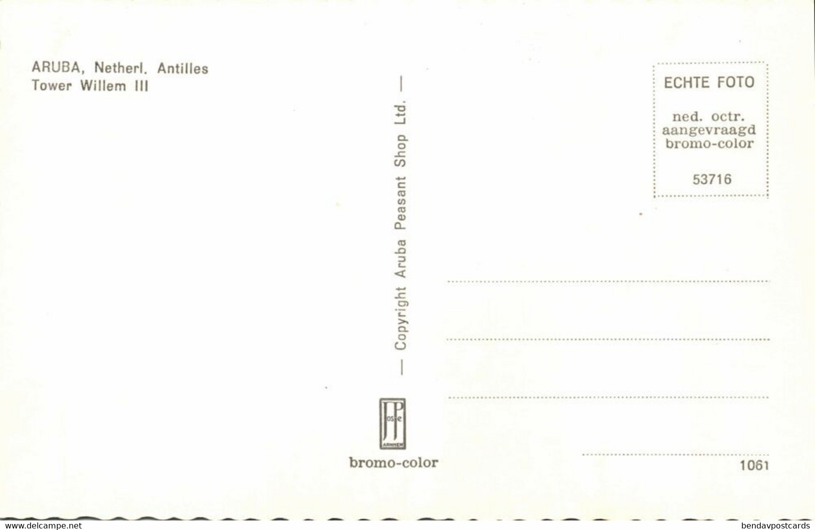 Aruba, N.A., ORANJESTAD, Fort Zoutman, Willem III Toren, Tinted RPPC Postcard - Aruba