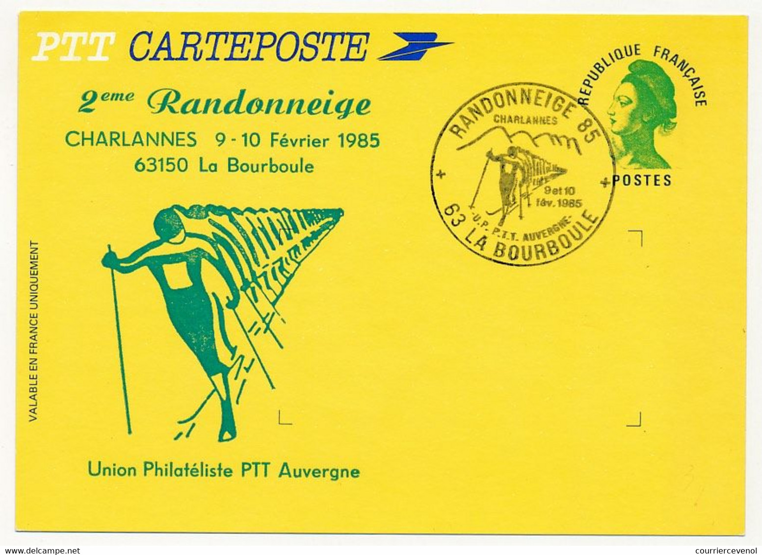 Entier Repiqué - Carte-poste Liberté - 2eme Randonneige CHARLANNES - Obl La Bourboule 9 Et 10 Février 1985 - AK Mit Aufdruck (vor 1995)