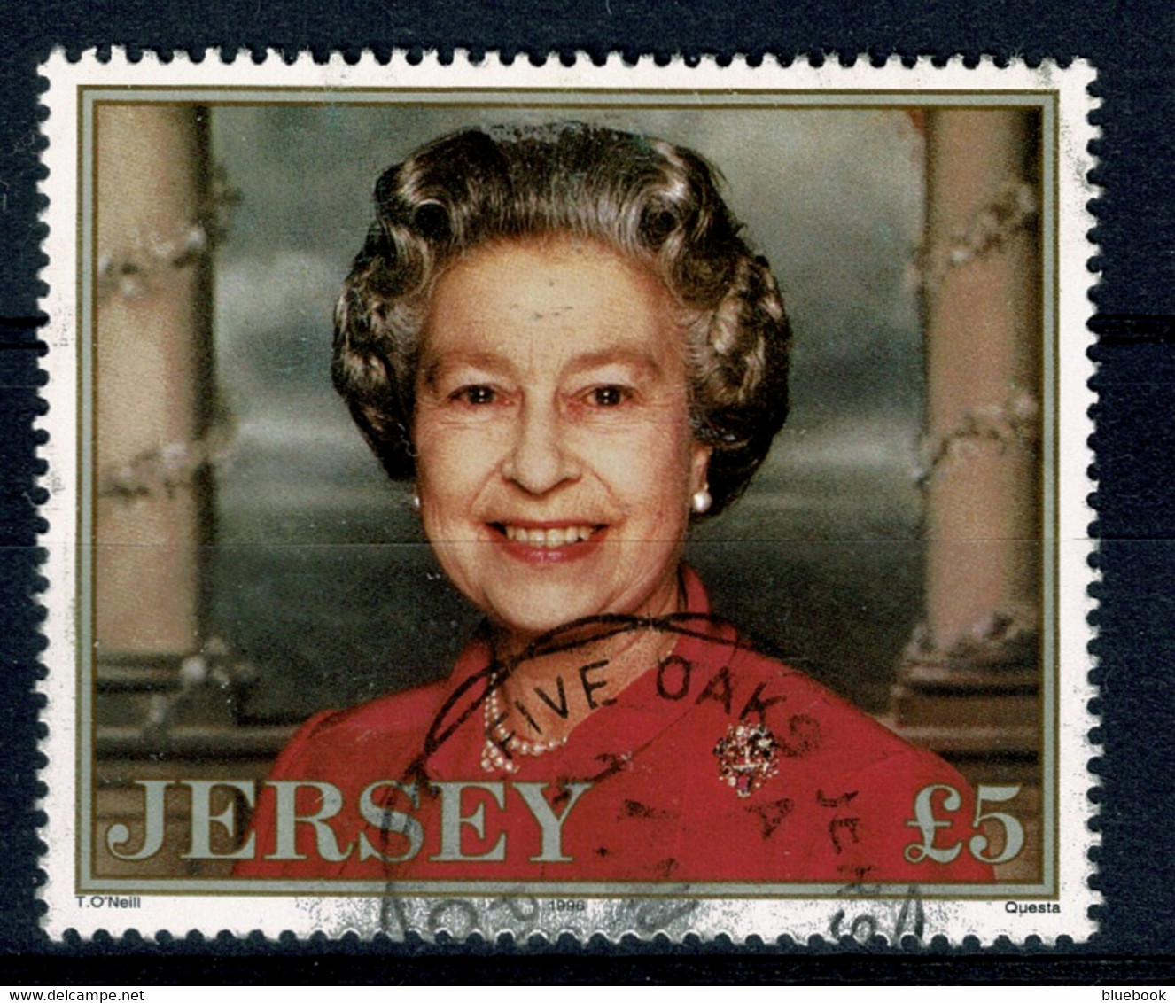 Ref 1559 - 1996 Jersey £5 Queen Elizabeth Stamp SG 738 - Good Used - Jersey