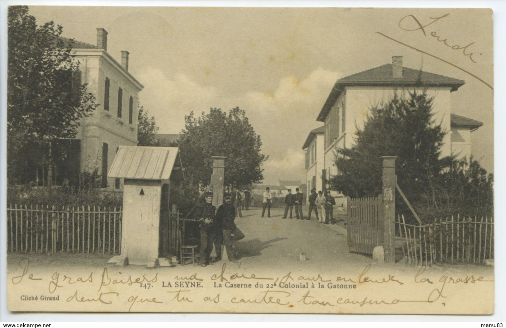 La Seyne- Caserne La Gatonne ** Très Belle Cpa Animée De 1903 - TBé ** Dos Simple - Ed.Giraud N°147 - La Seyne-sur-Mer