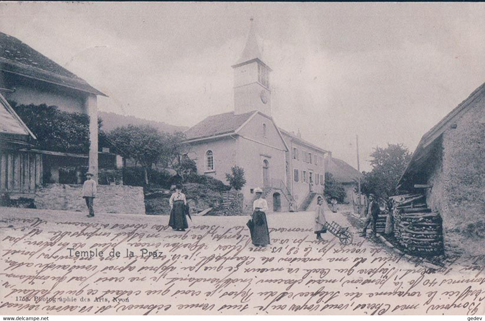 La Praz VD, Temple Et Rue Animée (23.7.1903) - La Praz