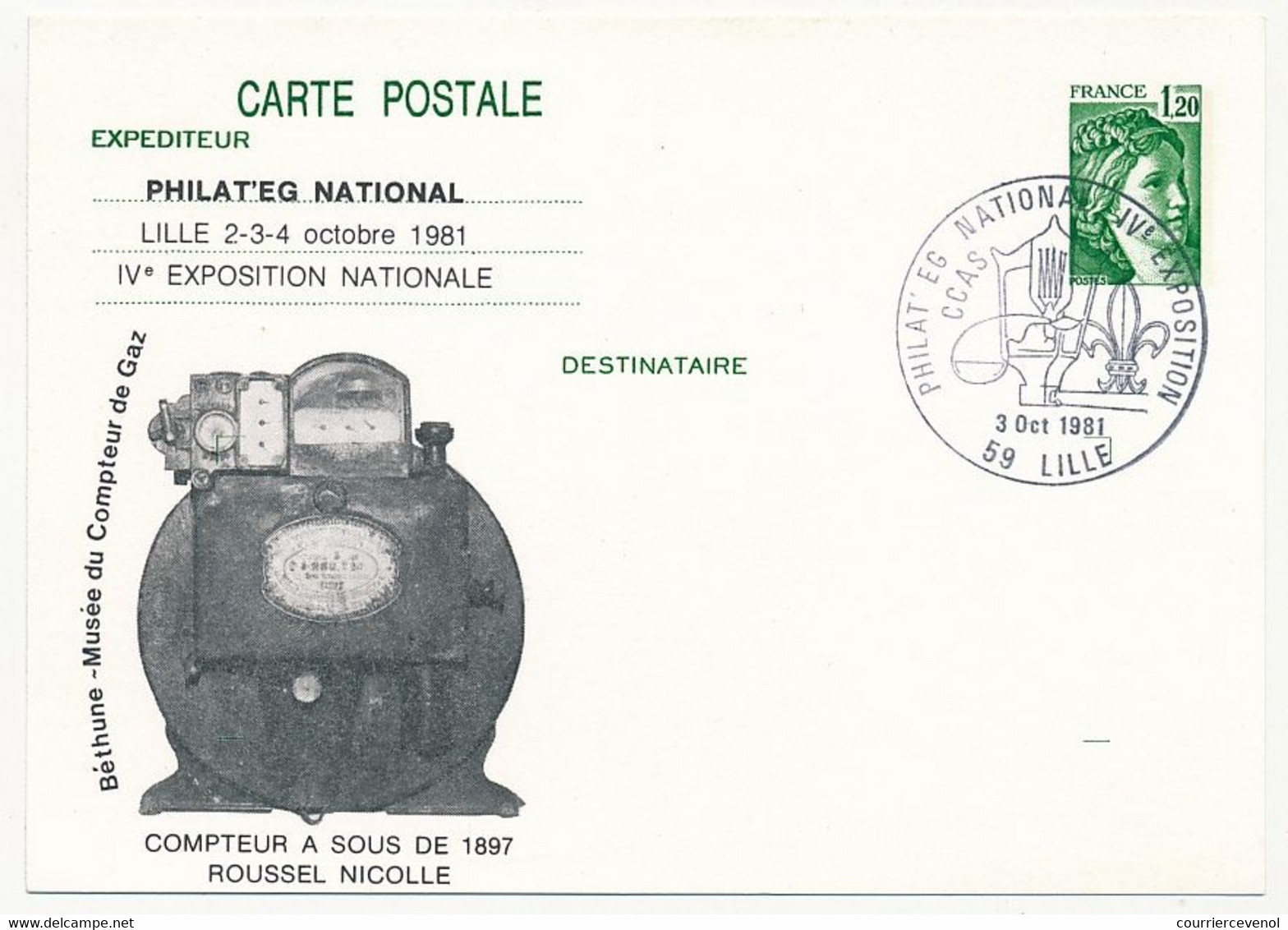 Entier Repiqué - CP 1,20 Sabine - Philat'Eg National - Lille 3 Oct 1981 - Illustrée Compteur à Sous De 1897 Roussel - Cartes Postales Repiquages (avant 1995)