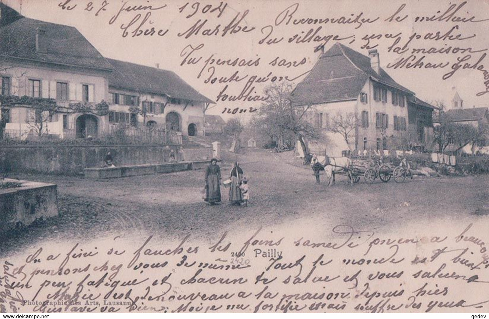 Pailly VD, Rue Animée Et Attelage De 2 Chevaux (27.6.1904) - Pailly