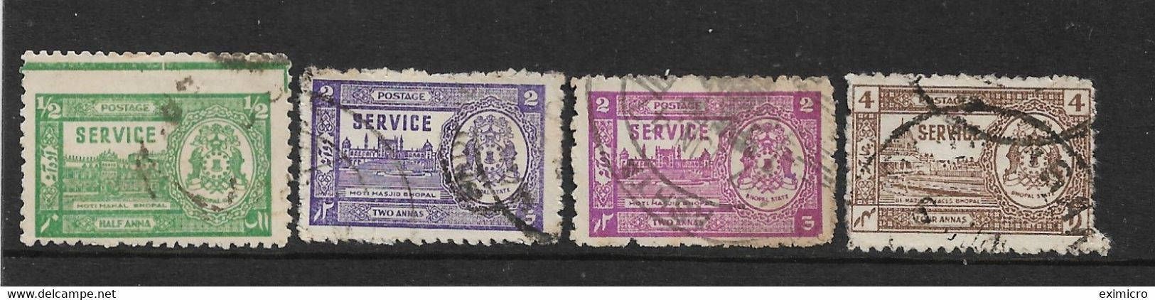 INDIA - BHOPAL 1944 - 1947 SET INCLUDING BOTH 2a VIOLET AND 2a BRIGHT PURPLE SG O347/O349 FINE USED Cat £11.25 - Bhopal