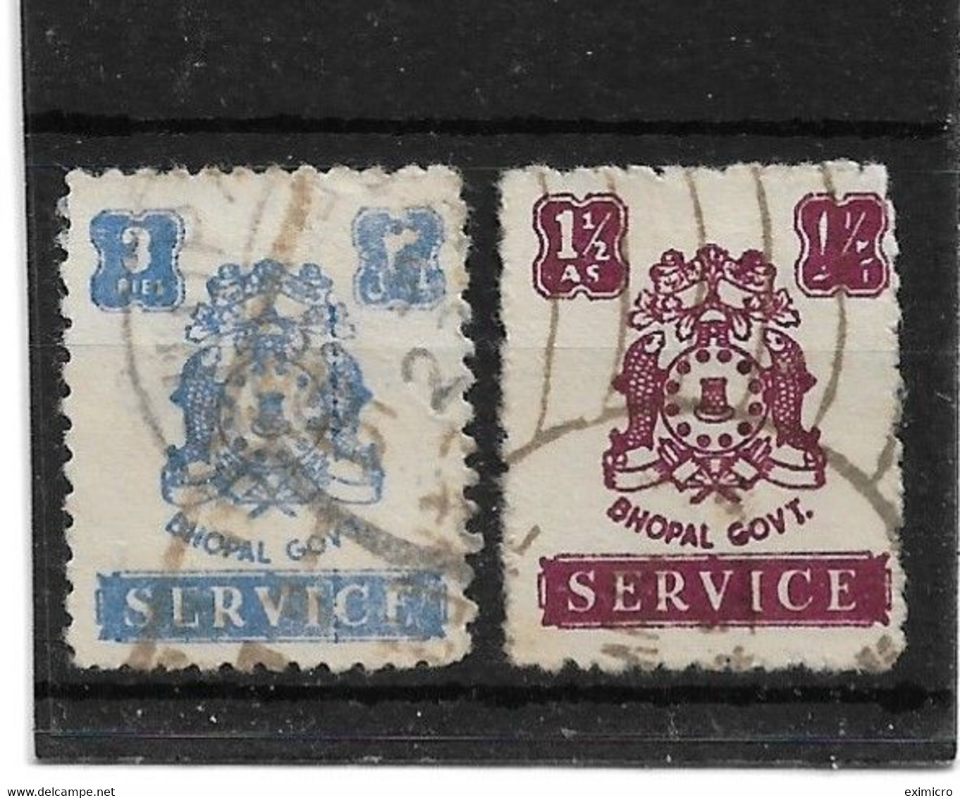 INDIA - BHOPAL 1944 - 1949 3p, 1½a SG O350, O353 FINE USED - Bhopal