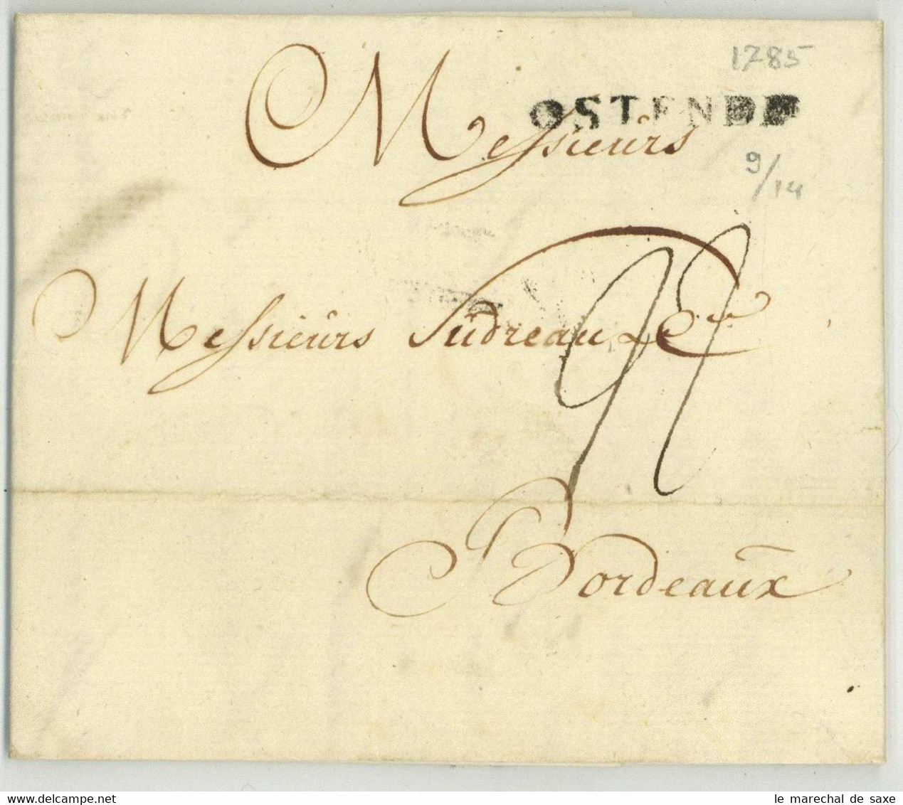 OSTENDE Ostende 1785 Tekhuysen Pour Bordeaux - 1714-1794 (Paises Bajos Austriacos)