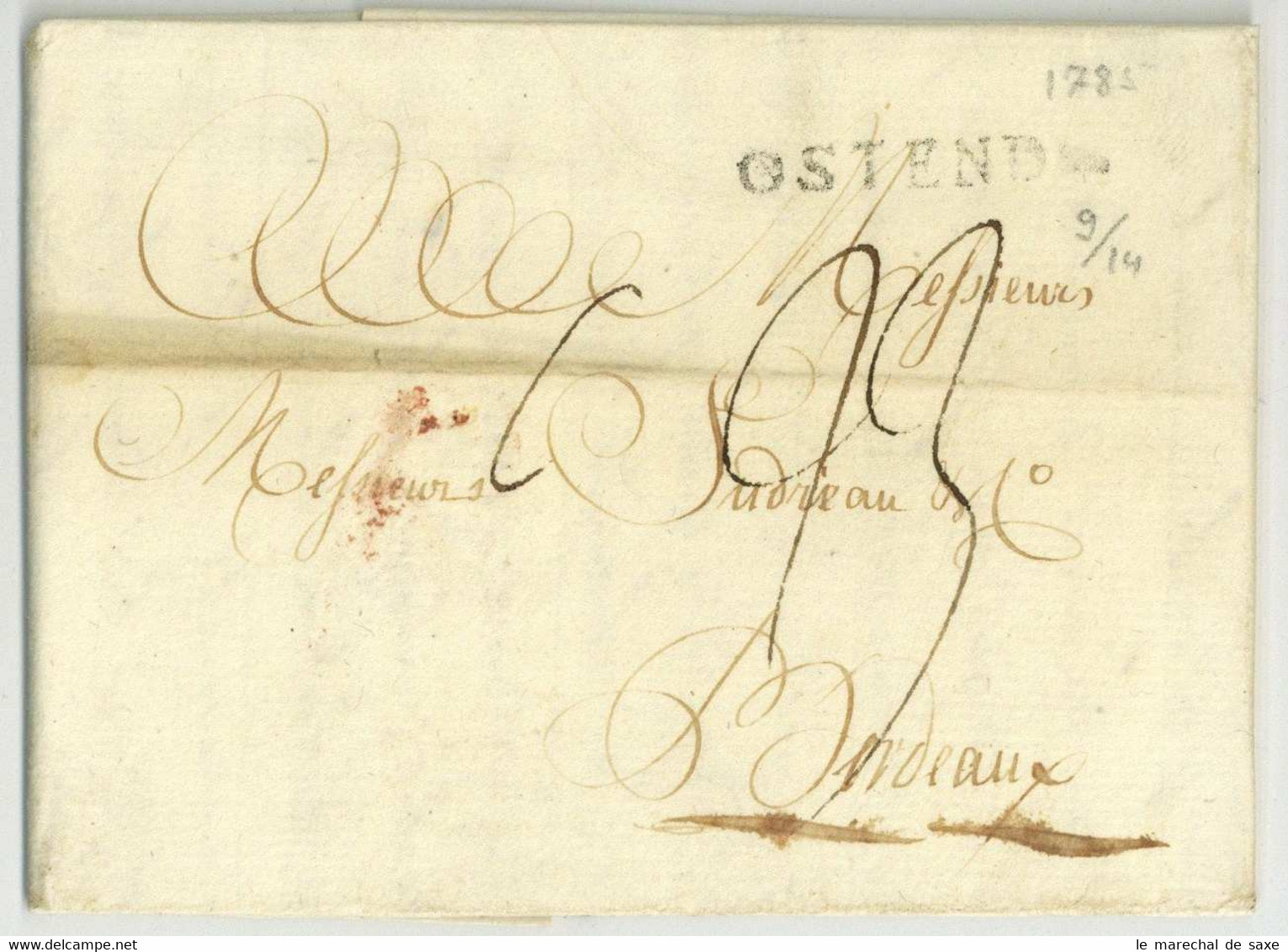 OSTENDE Ostende 1785 Bowens Pour Bordeaux - 1714-1794 (Oesterreichische Niederlande)