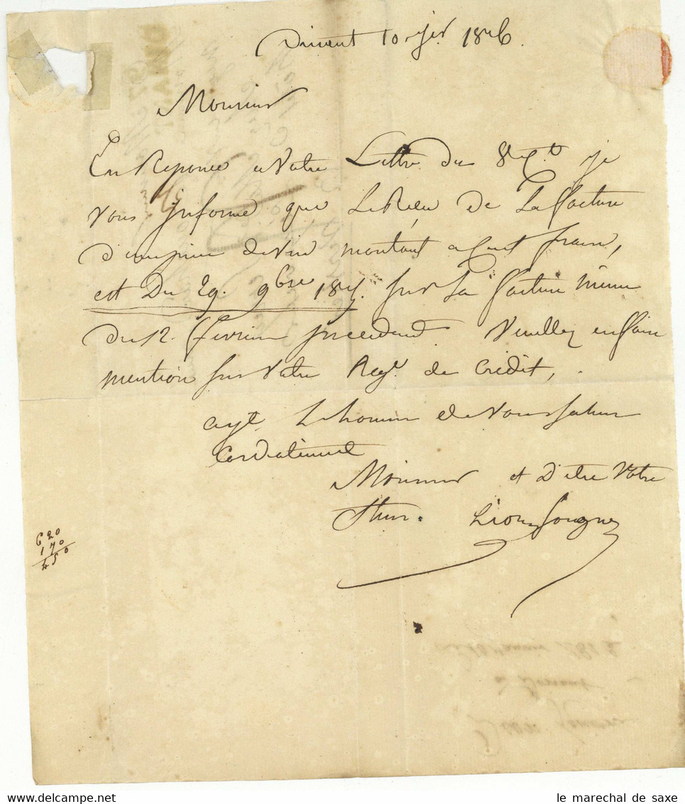 97 DINANT Dinant 1816 Pour Verviers - 1815-1830 (Période Hollandaise)