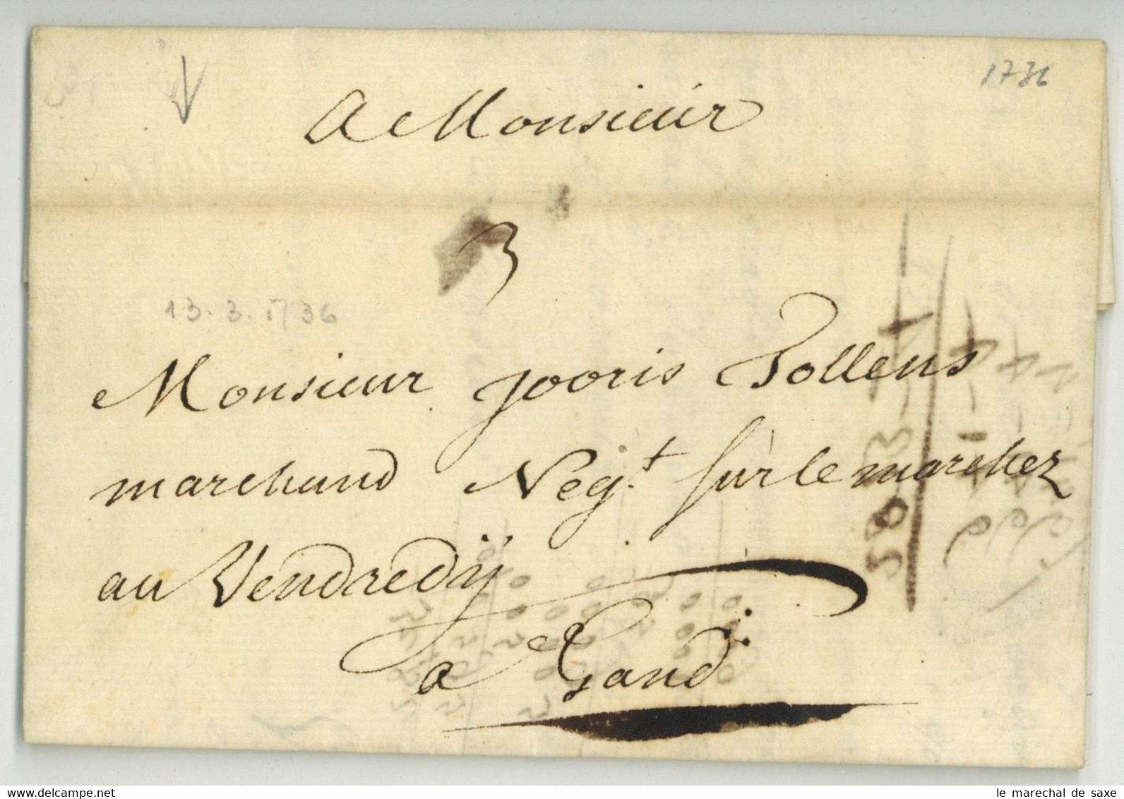 MONS A Sec Mons 1736 Pour Gand - 1621-1713 (Países Bajos Españoles)
