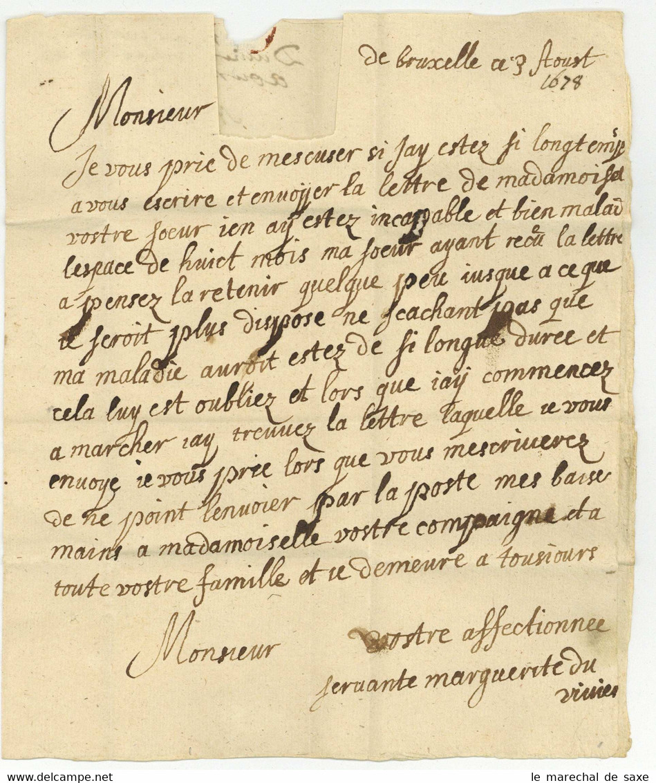 Bruxelles 1678 Lettre Taxee Pour Bayonne - 1621-1713 (Spaanse Nederlanden)