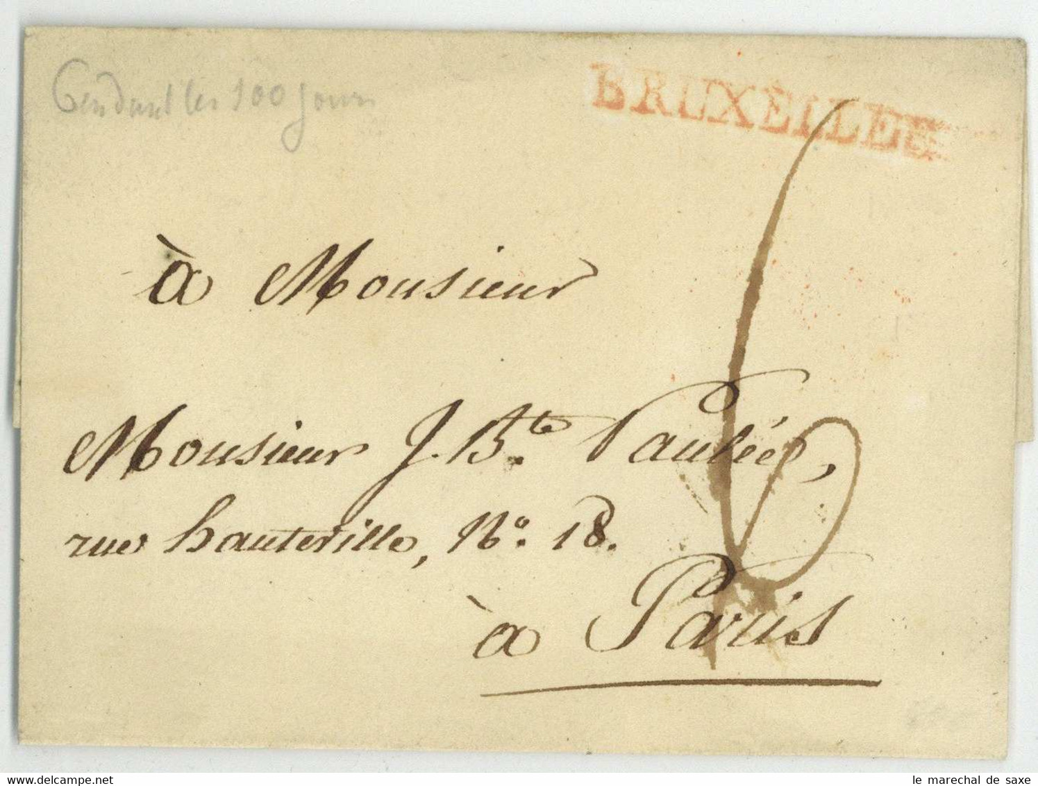 BRUXELLES 1815 Cent-Jours Pour Paris LSC Sans Contenu - 1814-1815 (Gouv. Général De La Belgique)