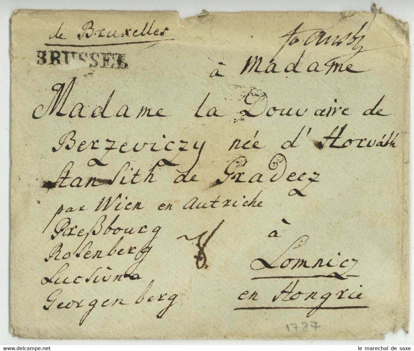 BRUSSEL Bruxelles 1787 Pour Lomnicz Hongrie Franco Augsburg LSC Sans Contenu - 1714-1794 (Pays-Bas Autrichiens)