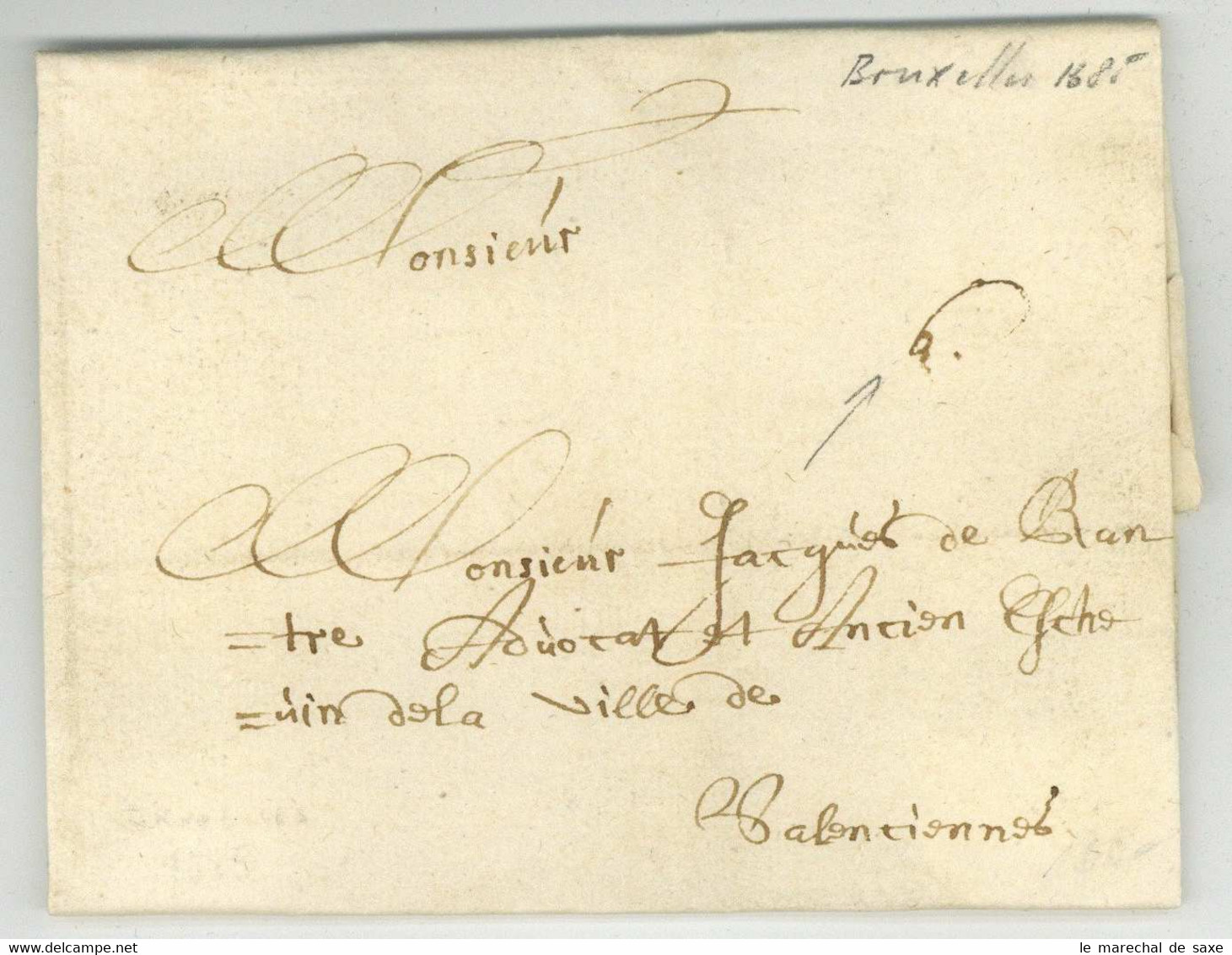 Bruxelles 1685 Pour Valenciennes LETTRE TAXEE LAS D'Assonville - 1621-1713 (Pays-Bas Espagnols)