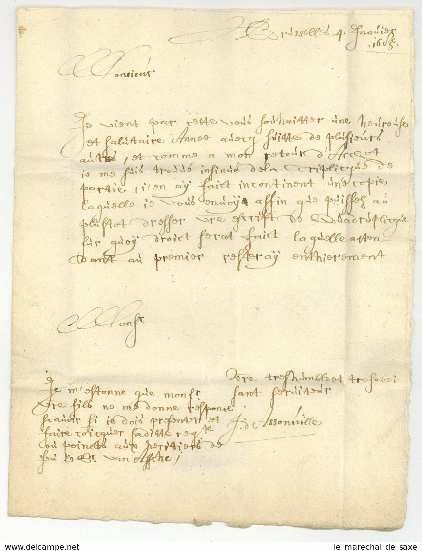 Bruxelles 1685 Pour Valenciennes LETTRE TAXEE LAS D'Assonville - 1621-1713 (Paesi Bassi Spagnoli)