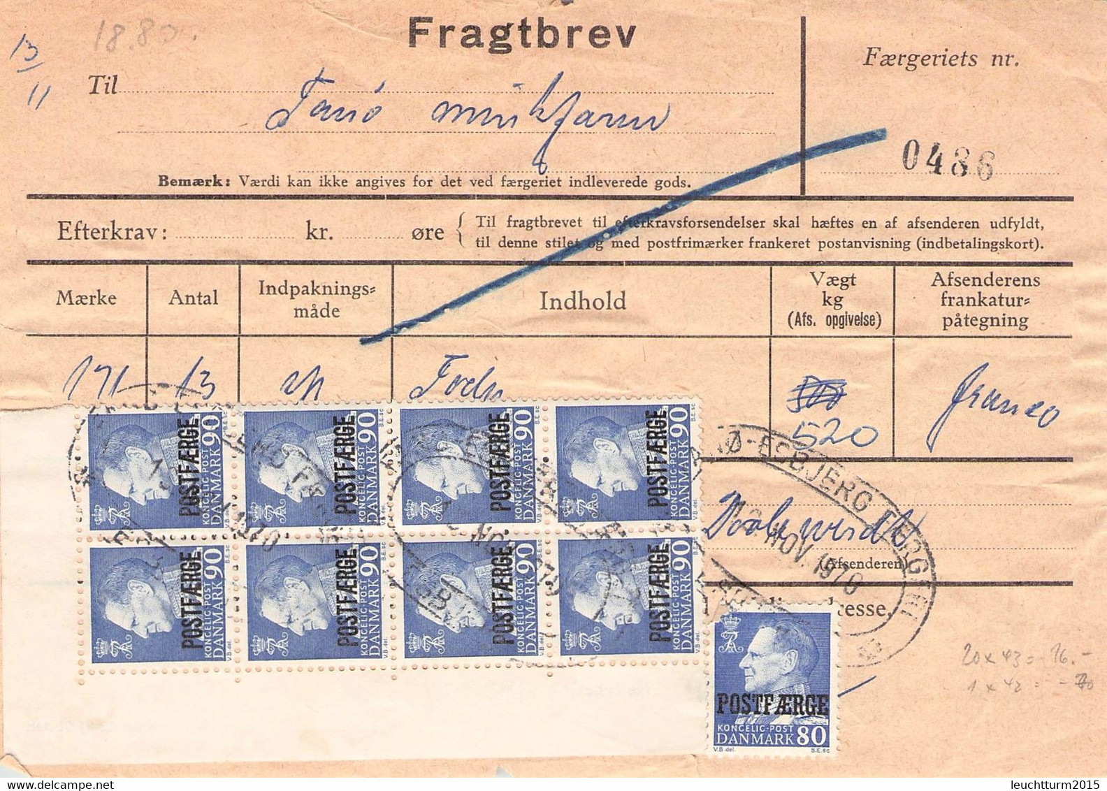 DENMARK - FRAGTBREV 1978 POSTFAERGE /  Q - Covers & Documents