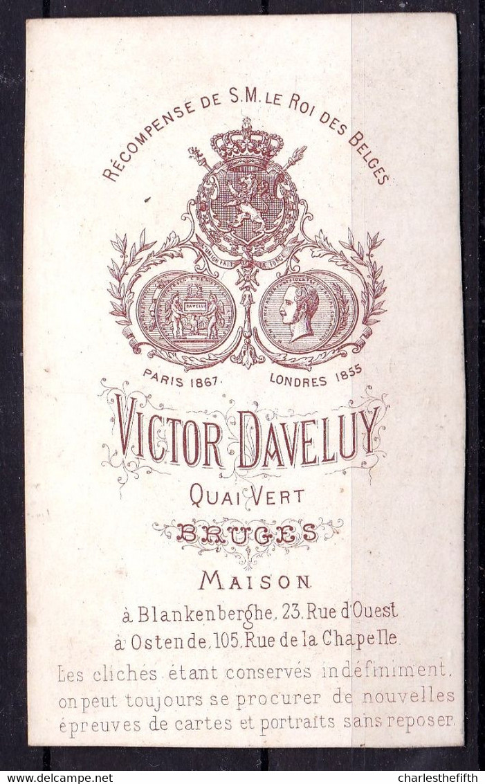 PHOTO CDV MONTEE -  DAME RICHE - ROBE BRODEE - MODE - MEUBLE  Photographie DAVELUY Bruges - Antiche (ante 1900)