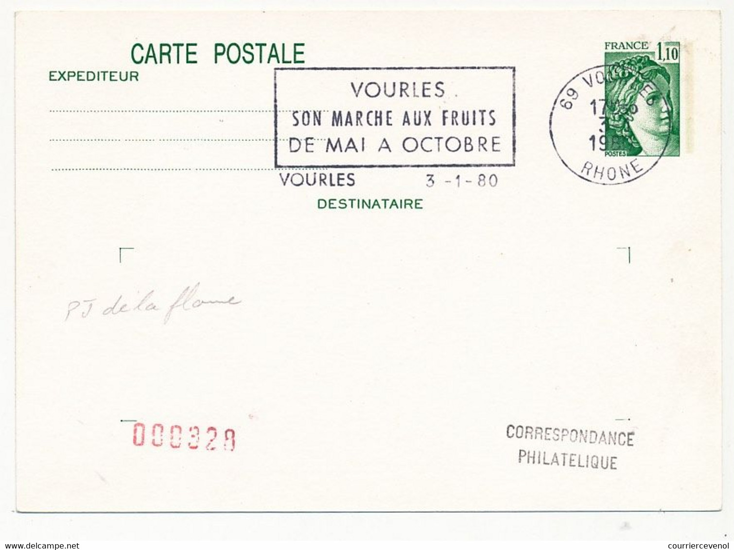CP 1,10 Liberté - OMEC "VOURLE / Son Marché Aux Fruits / De Mai à Octobre" Premier Jour De La Flamme - VOURLES 3/1/1980 - Cartes Postales Types Et TSC (avant 1995)