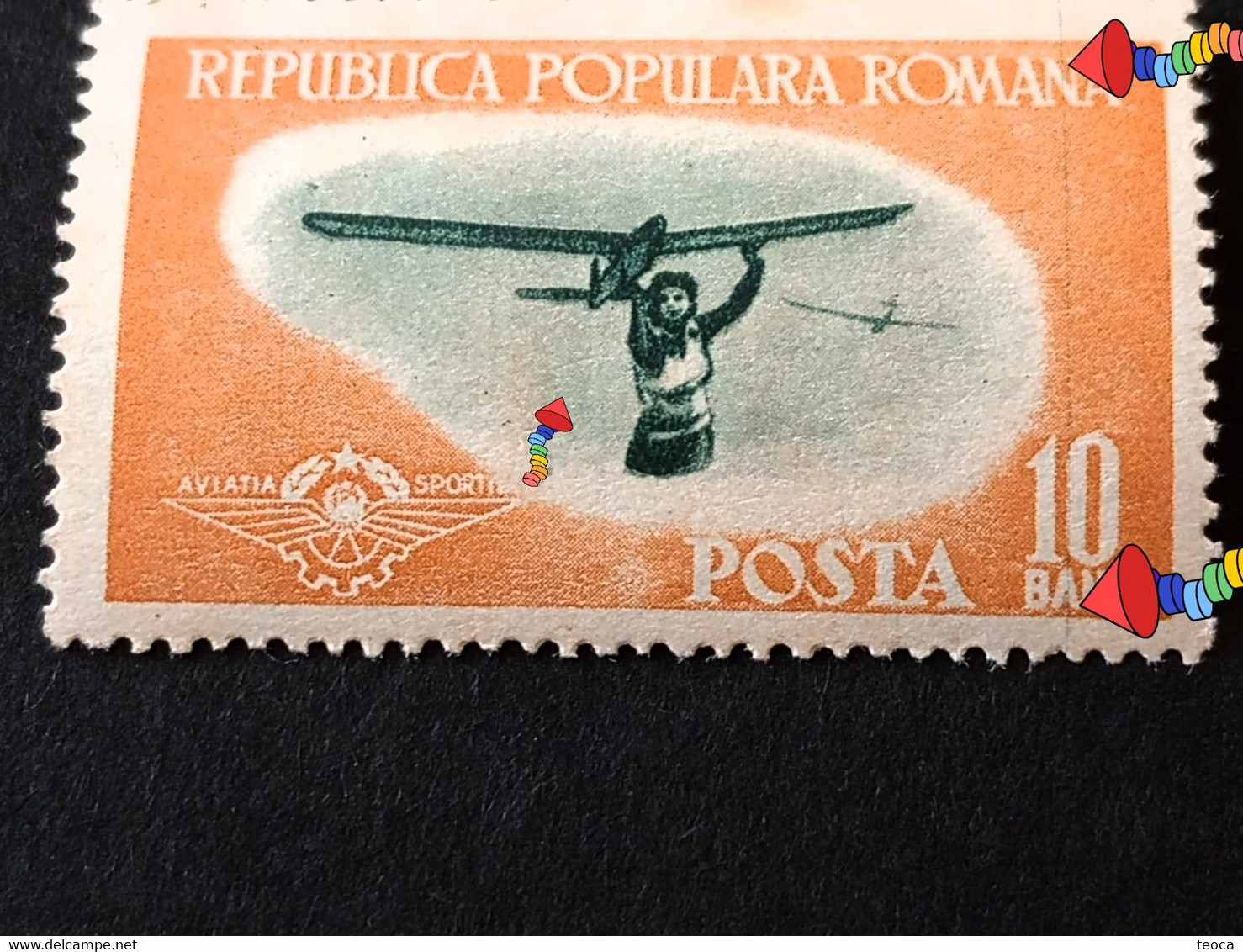 Errors Romania 1953 # Mi 1450 Printed With Vertical Line Model Flying Sport Aviation Unused - Plaatfouten En Curiosa