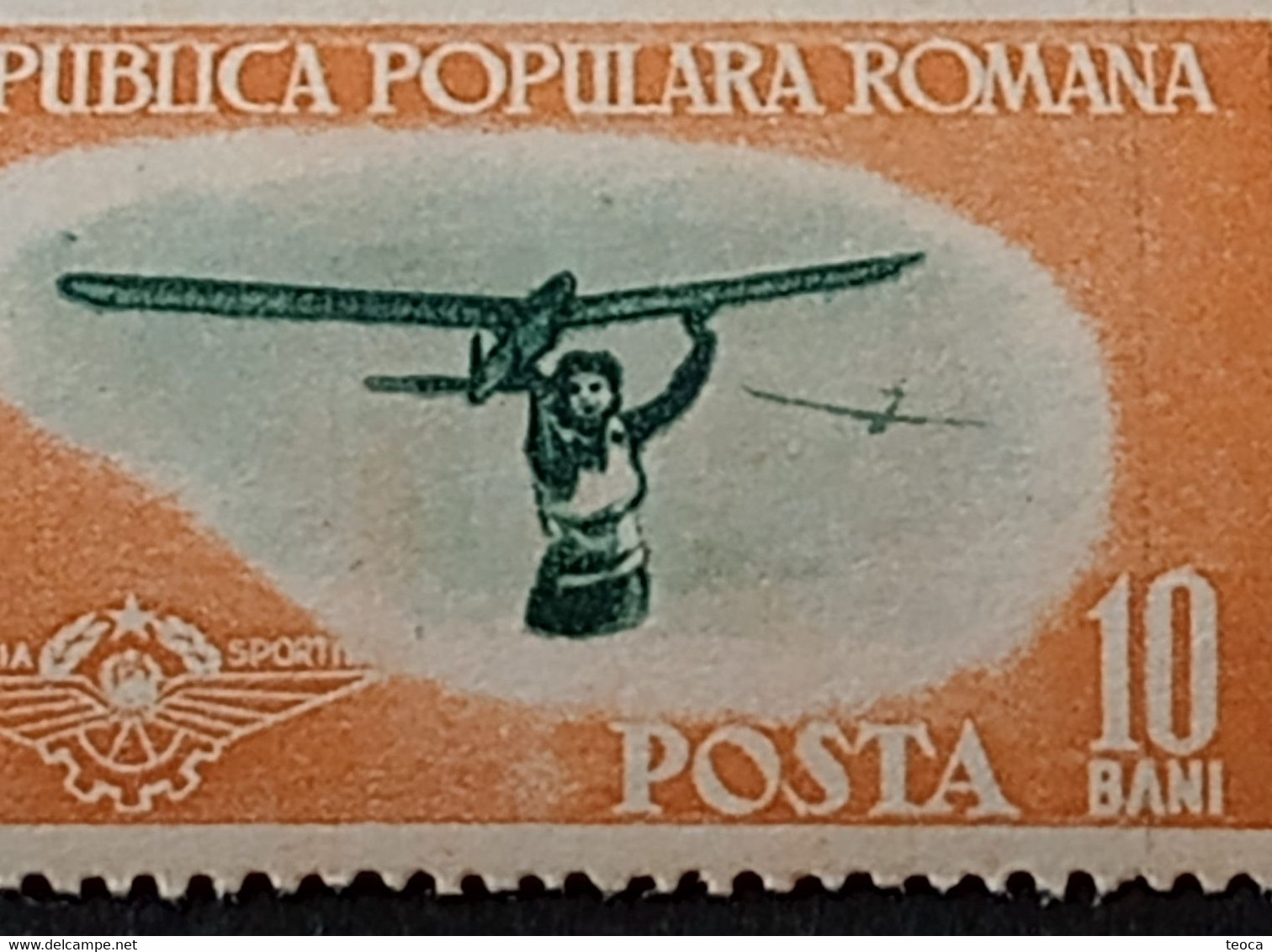 Errors Romania 1953 # Mi 1450 Printed With Vertical Line Model Flying Sport Aviation Unused - Plaatfouten En Curiosa