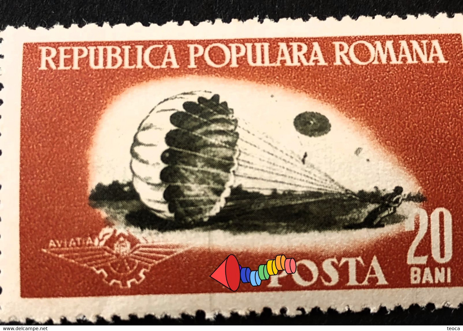 Errors Romania 1953 # Mi 1451 Printed  With Vertical Line Sport Aviation, Parachuting Unused - Errors, Freaks & Oddities (EFO)