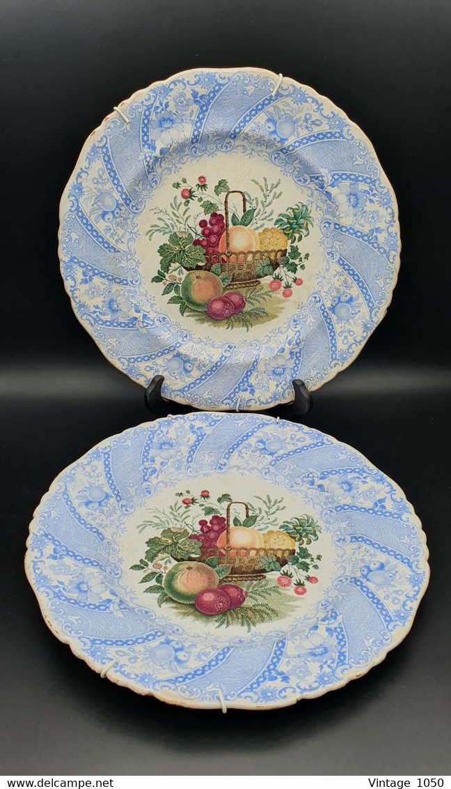 ✅Lot de 2x assiettes WEDGEWOOD Collection Fruit Basket 25cm 19th UK #vintage #britishstyle